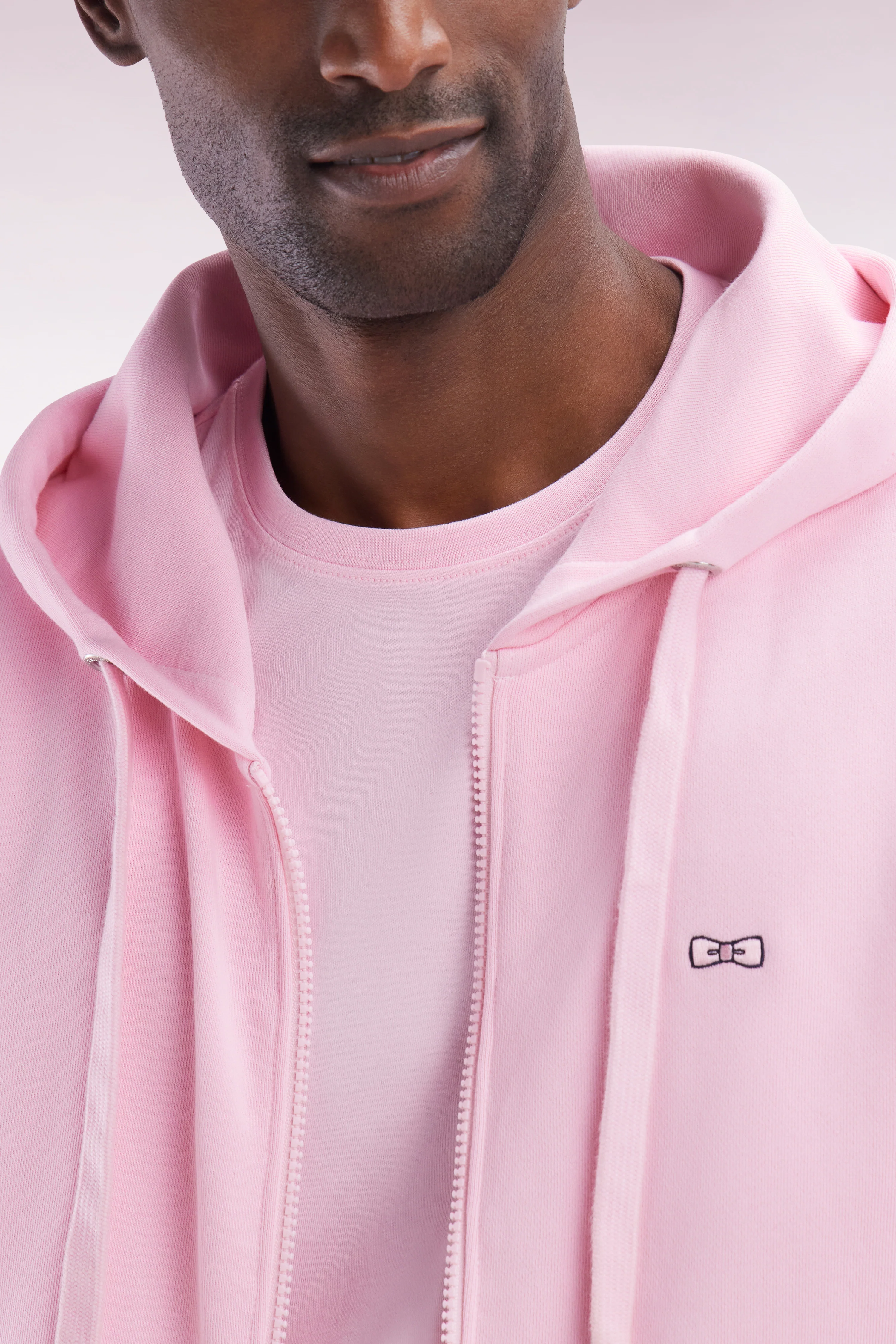 Sweatshirt zippé en molleton coton rose coupe droite - Image 5