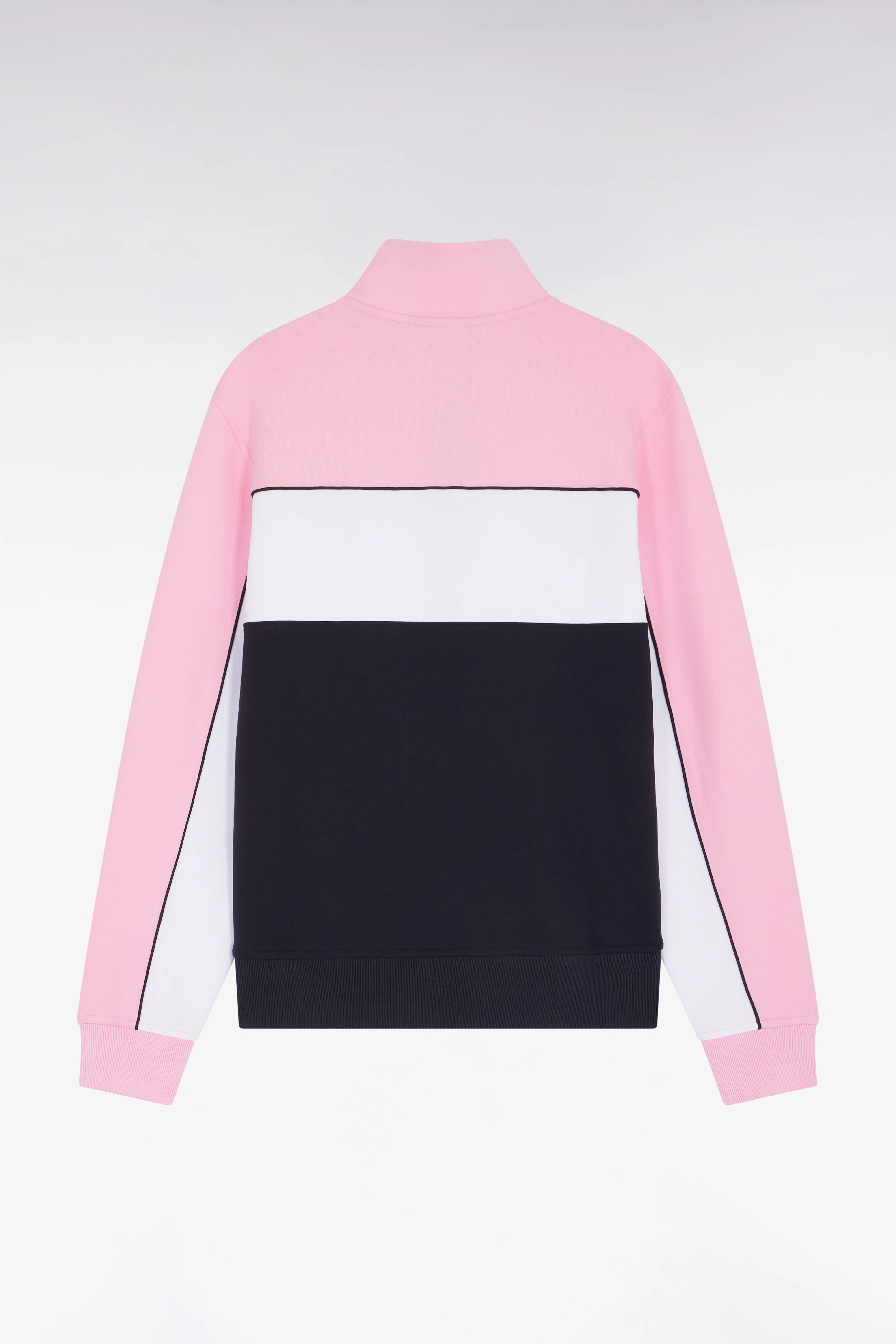 Sweatshirt zippé en molleton coton stretch tricolore rose coupe droite - Image 3
