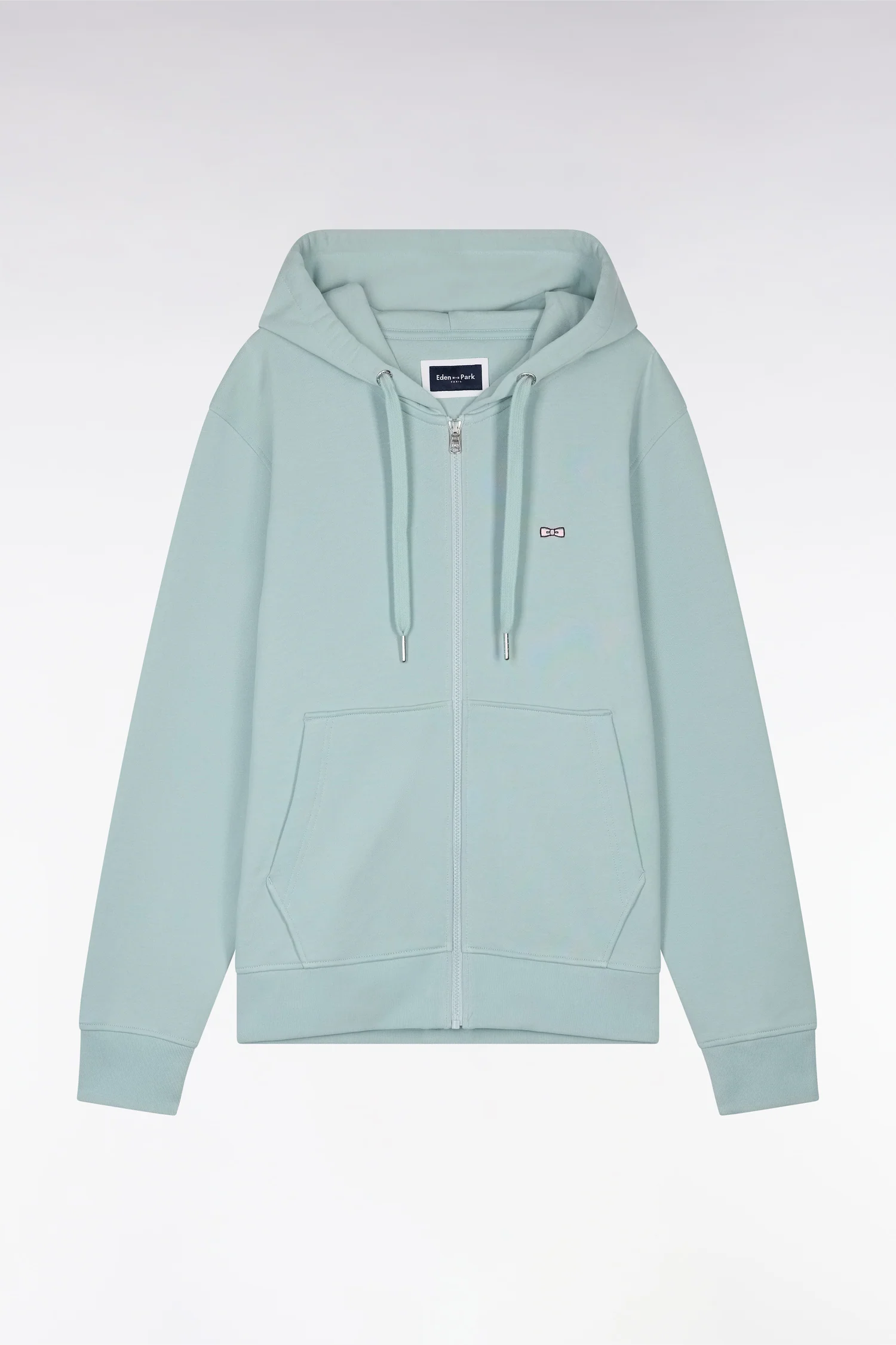 Sweatshirt zippé en molleton coton vert d'eau coupe droite - Image 2