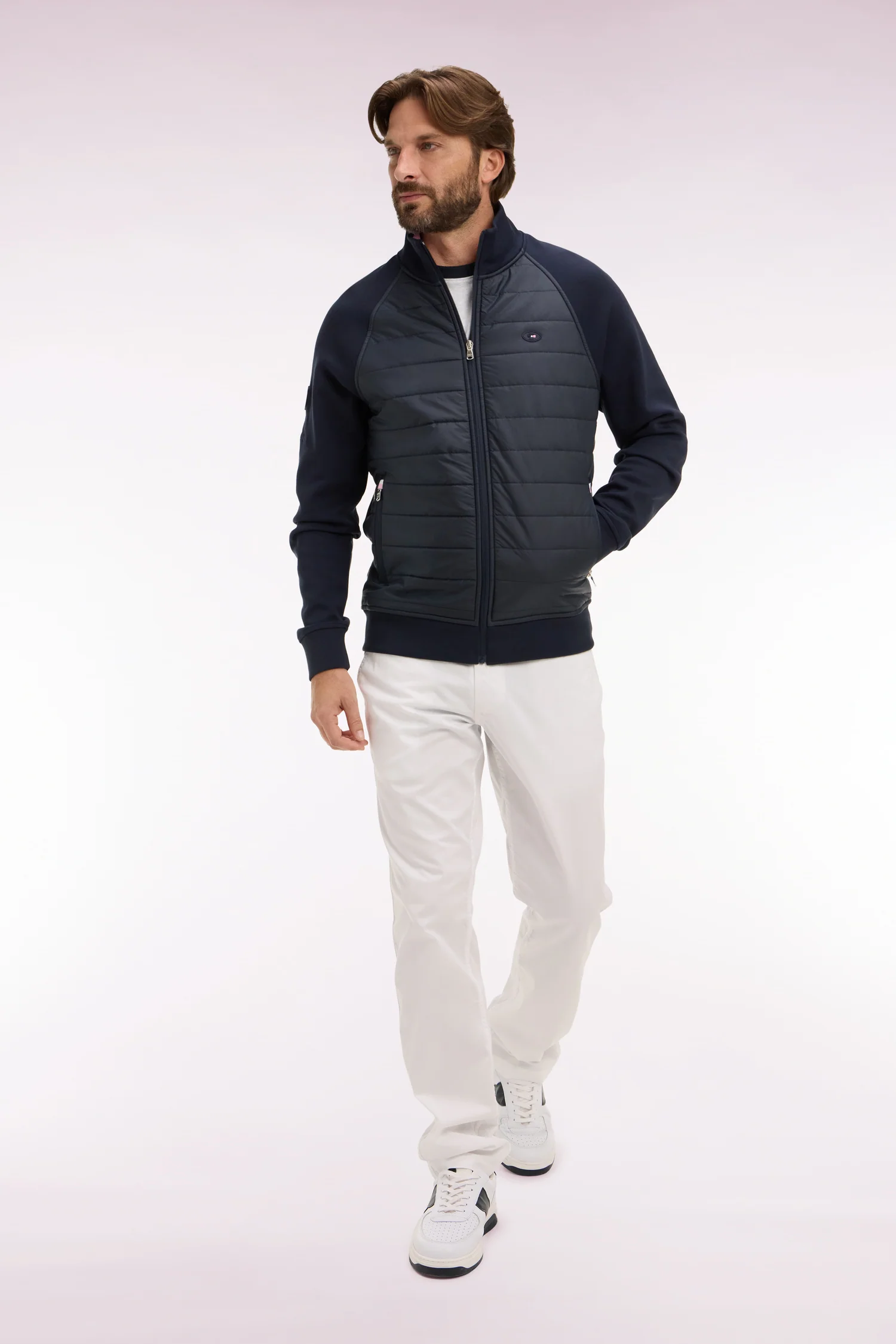 Sweatshirt zippé XV de France en molleton marine à parmenture matelassée coupe regular