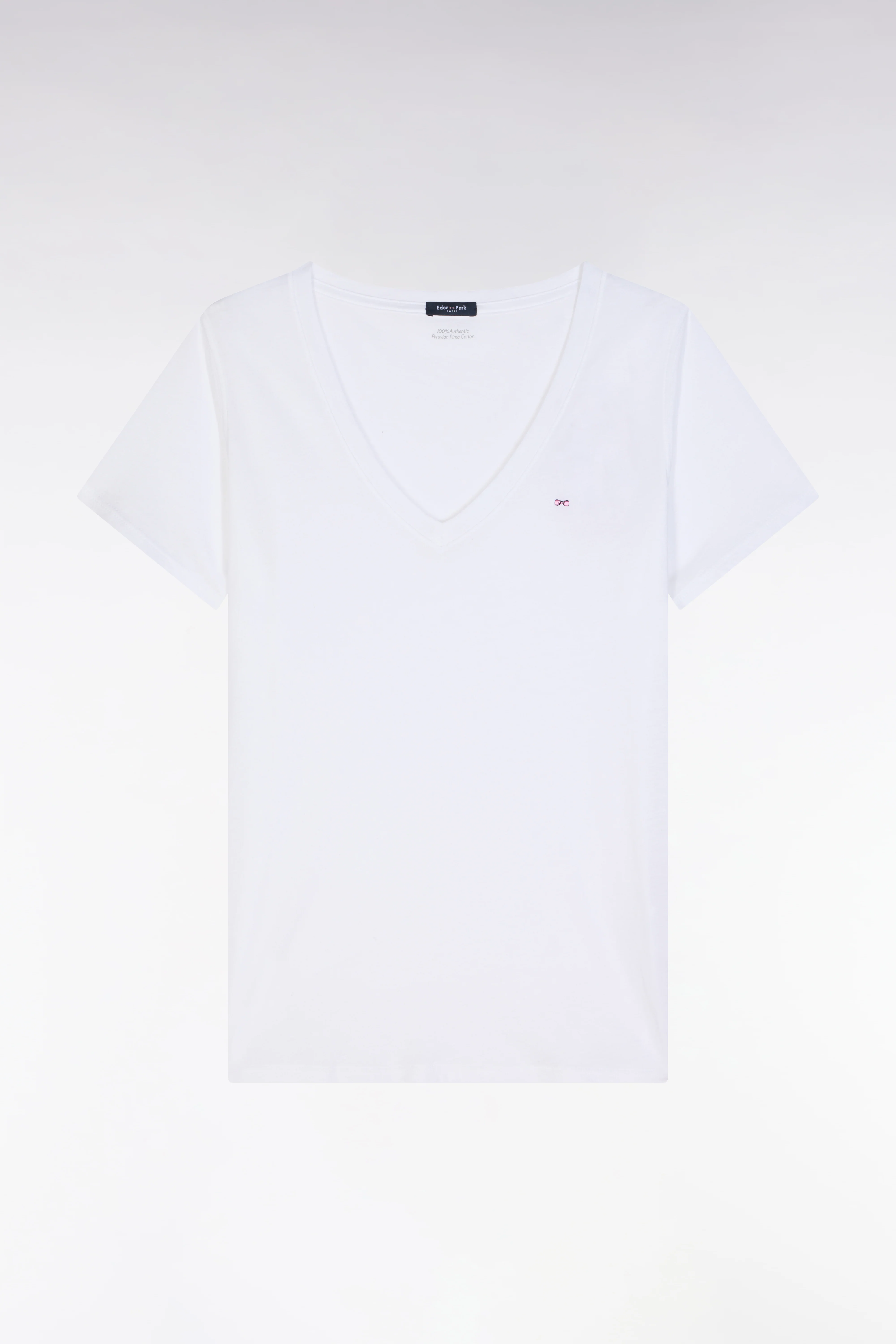 T-shirt à col V en jersey de coton Pima léger blanc coupe droite - Image 2