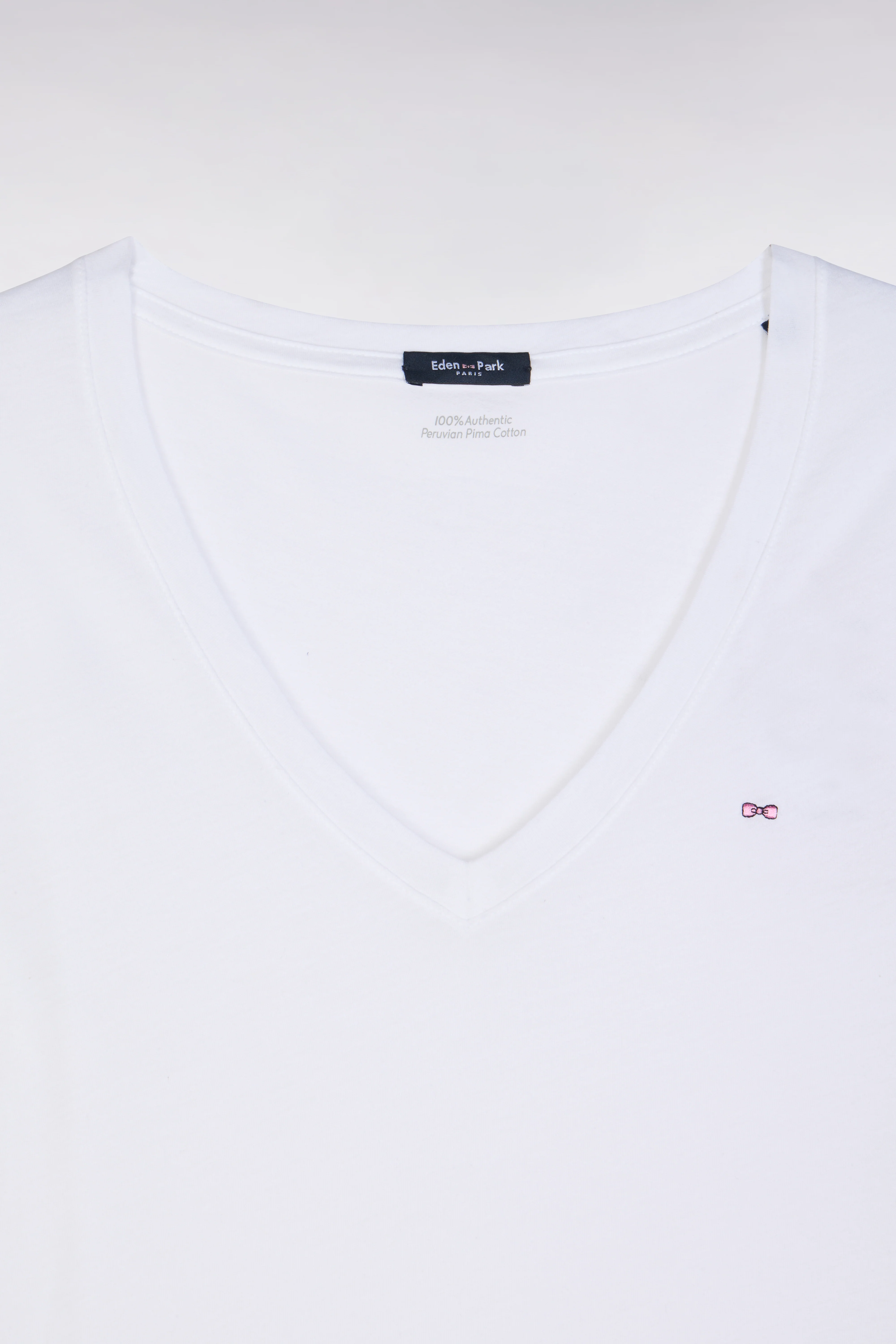 T-shirt à col V en jersey de coton Pima léger blanc coupe droite - Image 5