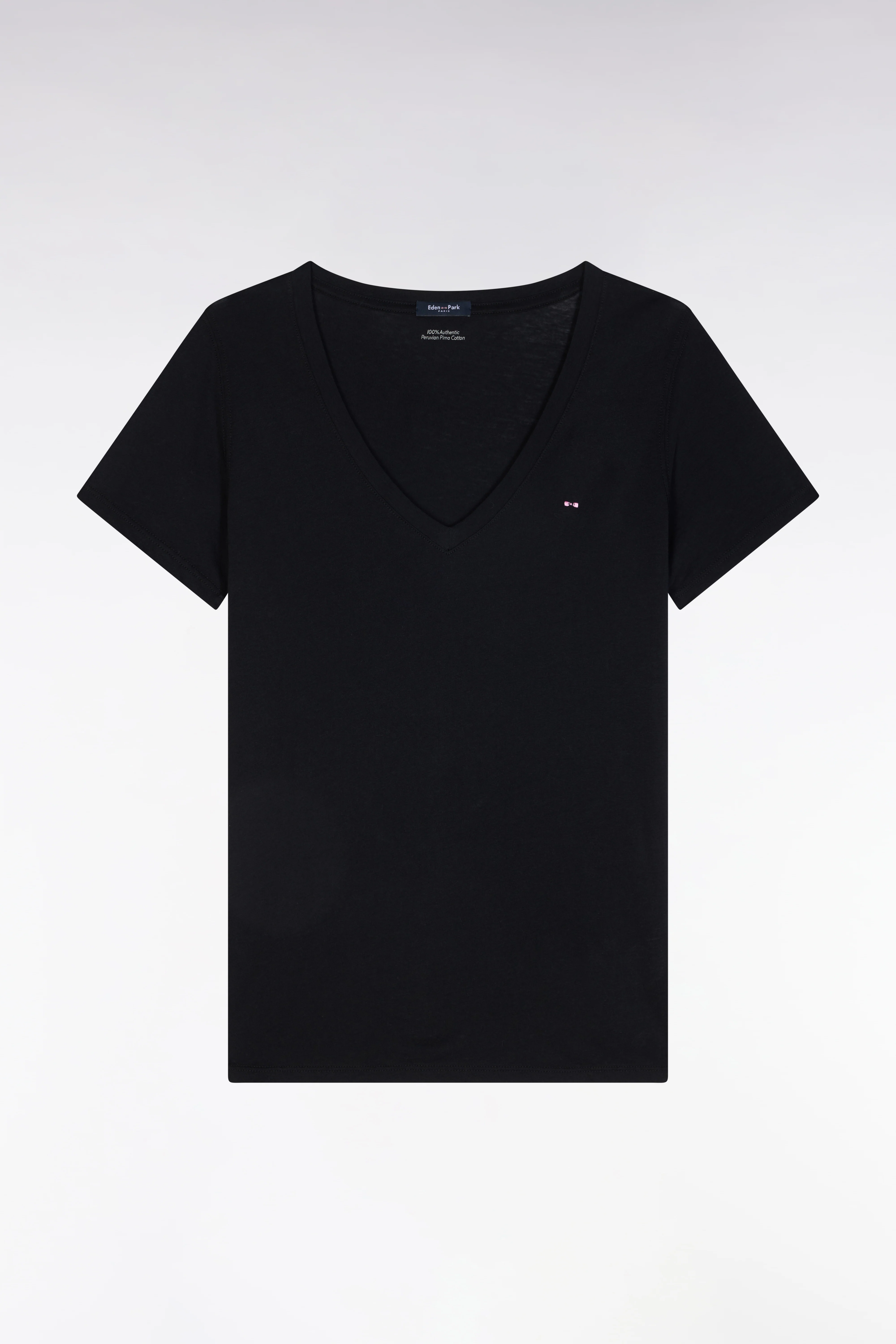 T-shirt à col V en jersey de coton Pima léger noir coupe droite - Image 2