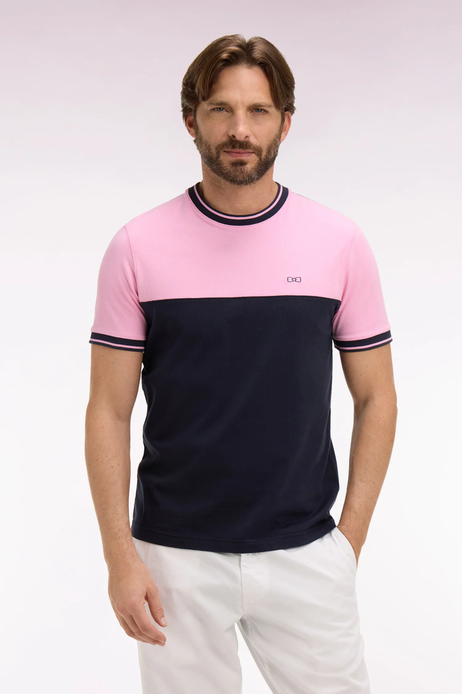 T-shirt à manches courtes en bicolore rose et marine coupe regular - Image 3