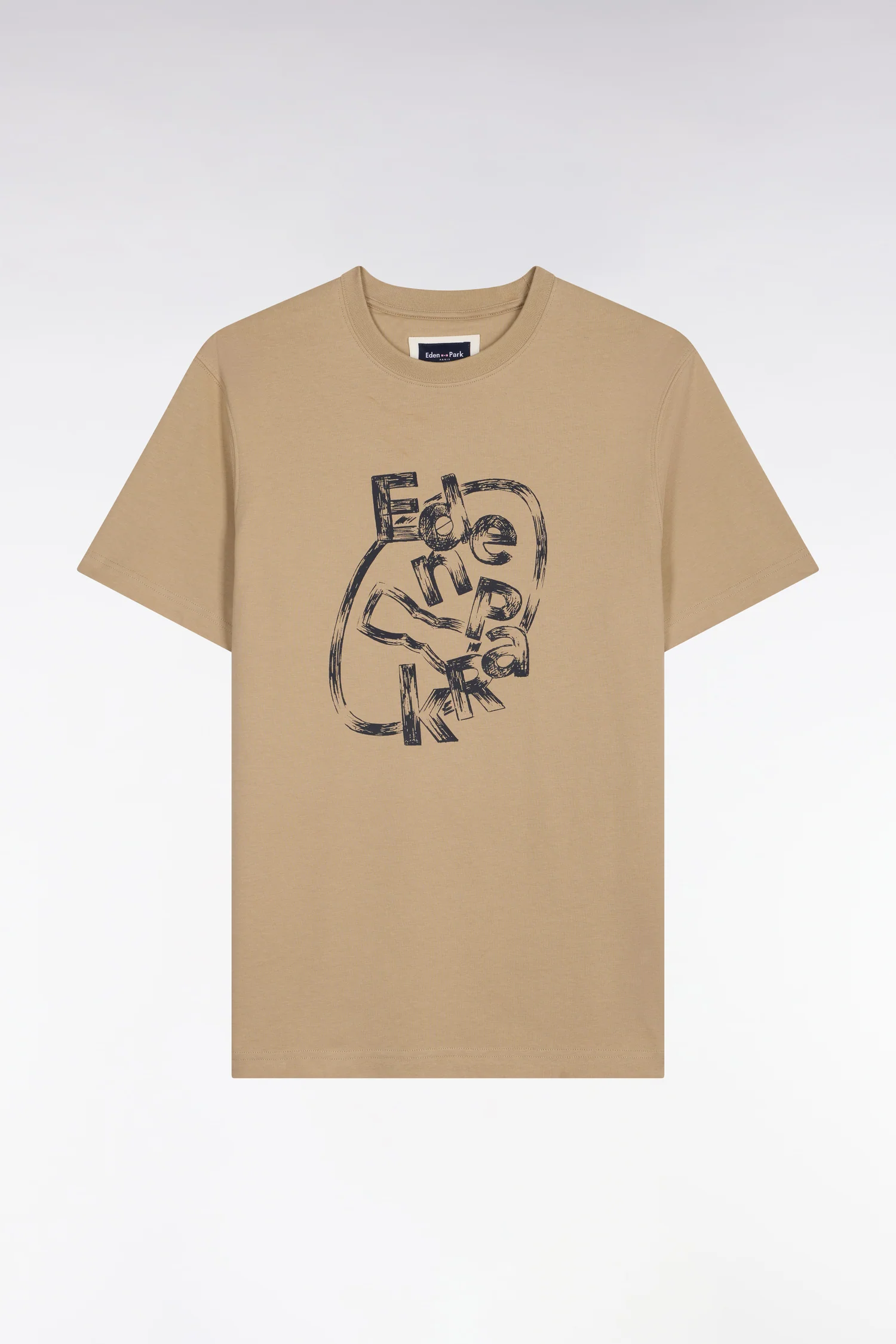 T-shirt à manches courtes en coton beige sérigraphié coupe regular - Image 2