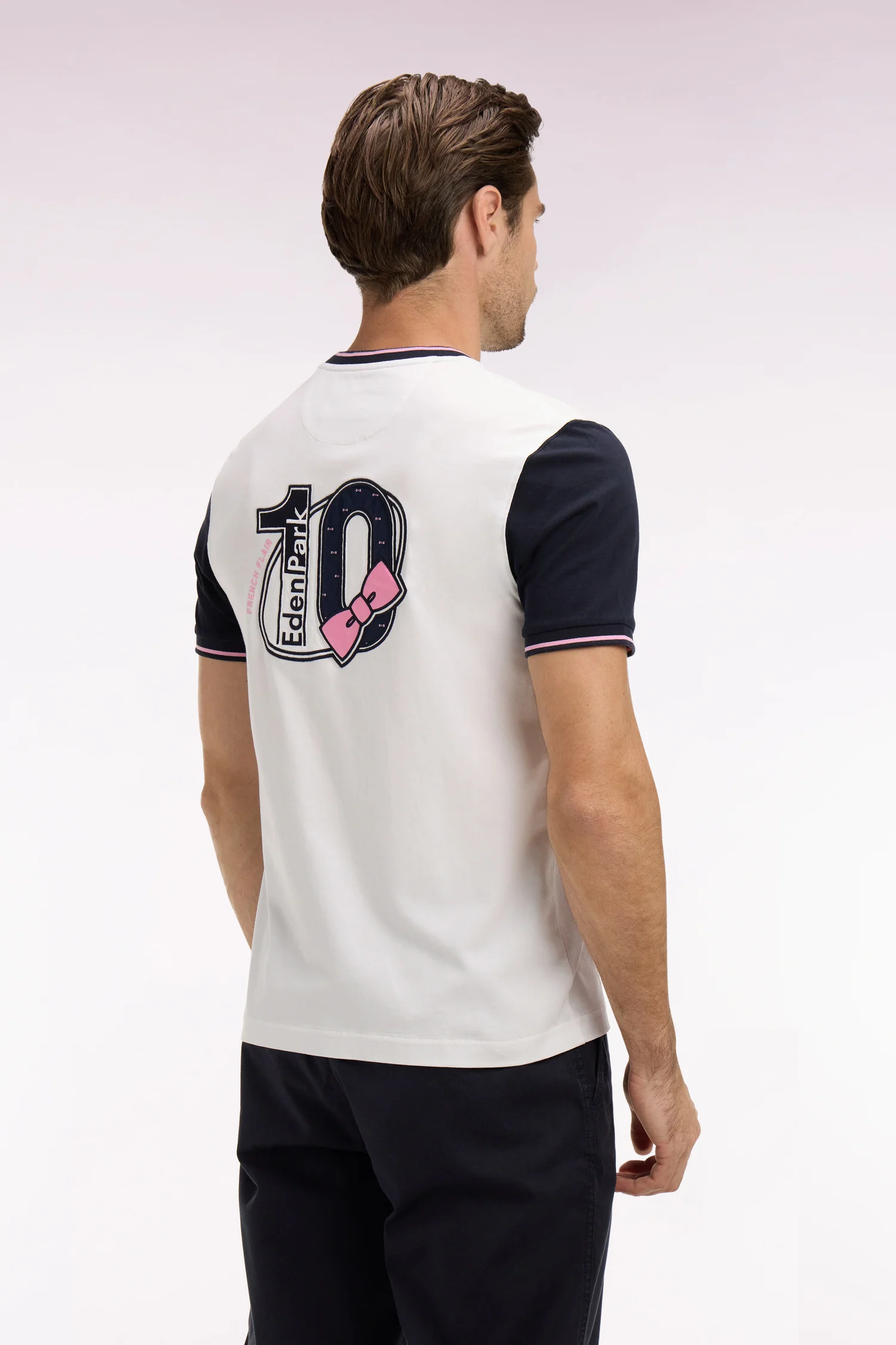T-shirt Ă manches courtes en coton blanc manches marine coupe regular - Image 5