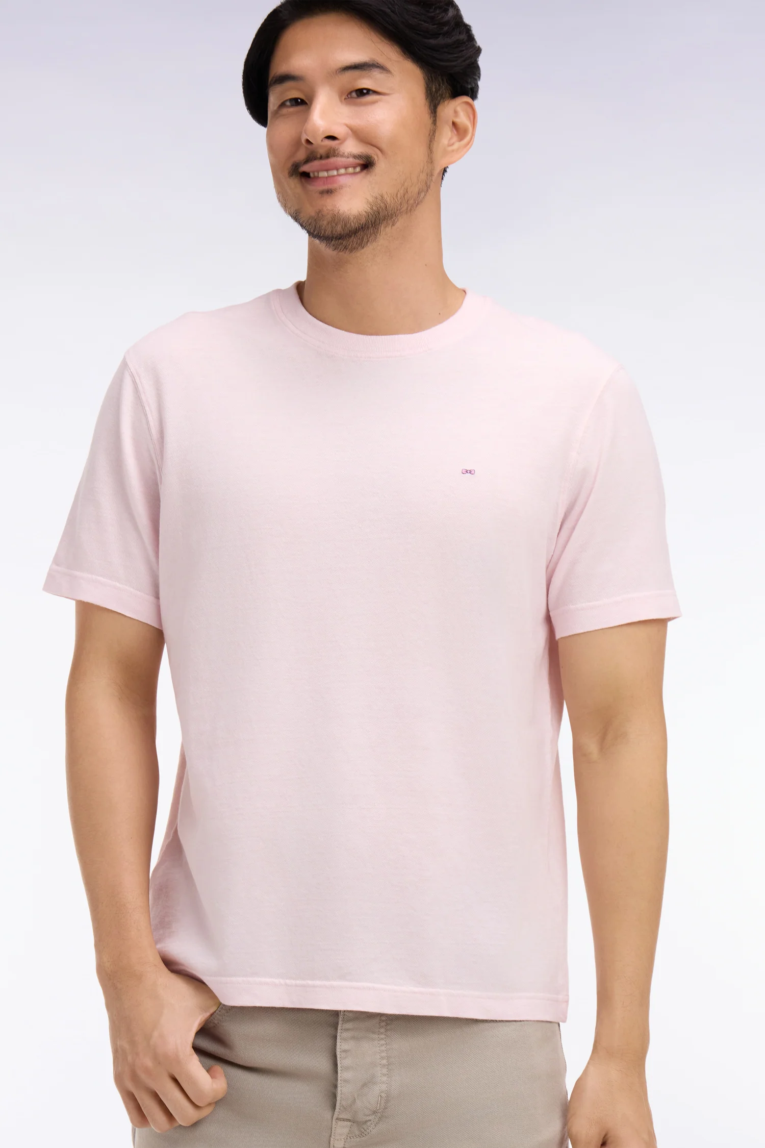 T-shirt Ă manches courtes en coton et lin rose coupe regular