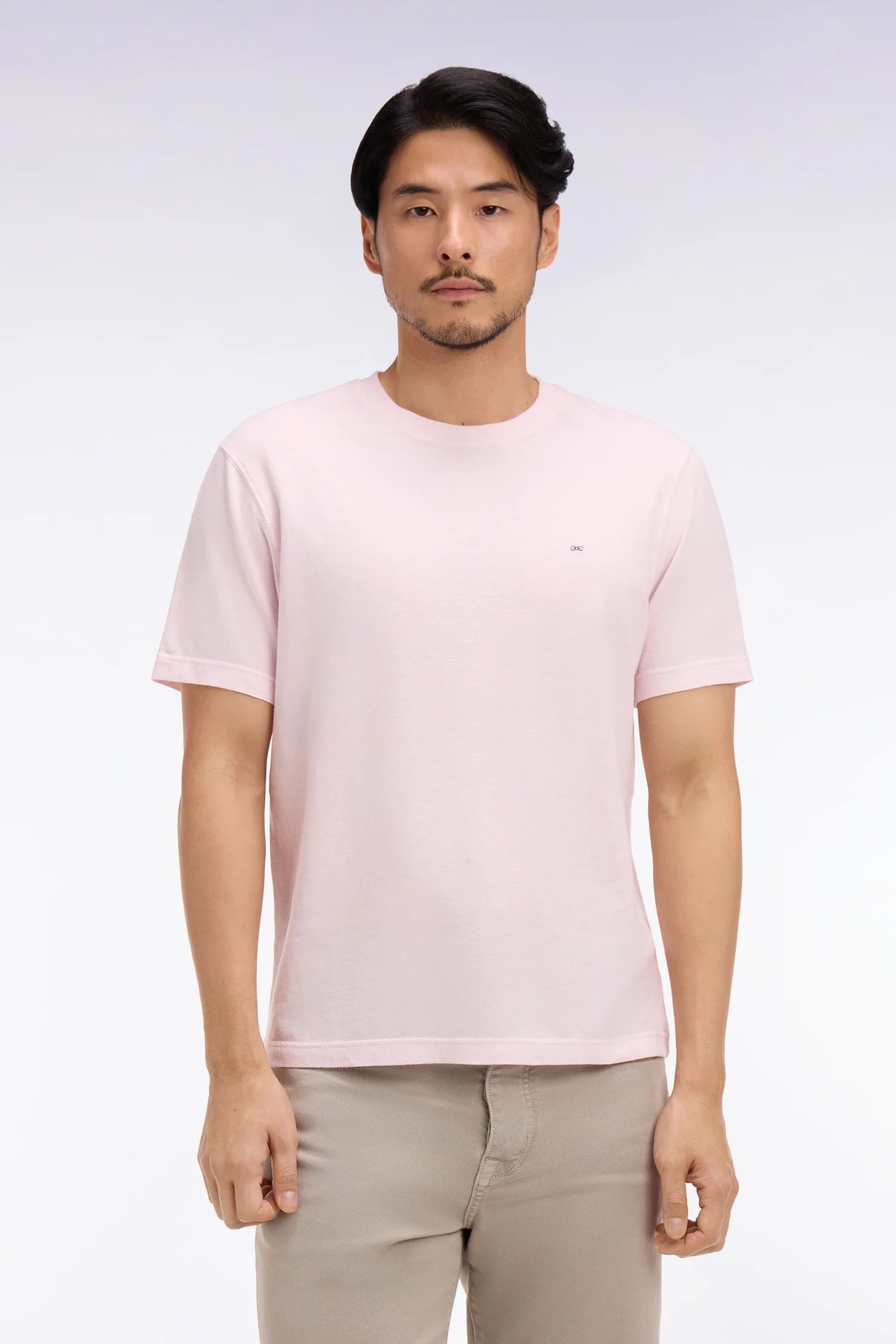 T-shirt Ă manches courtes en coton et lin rose coupe regular - Image 3