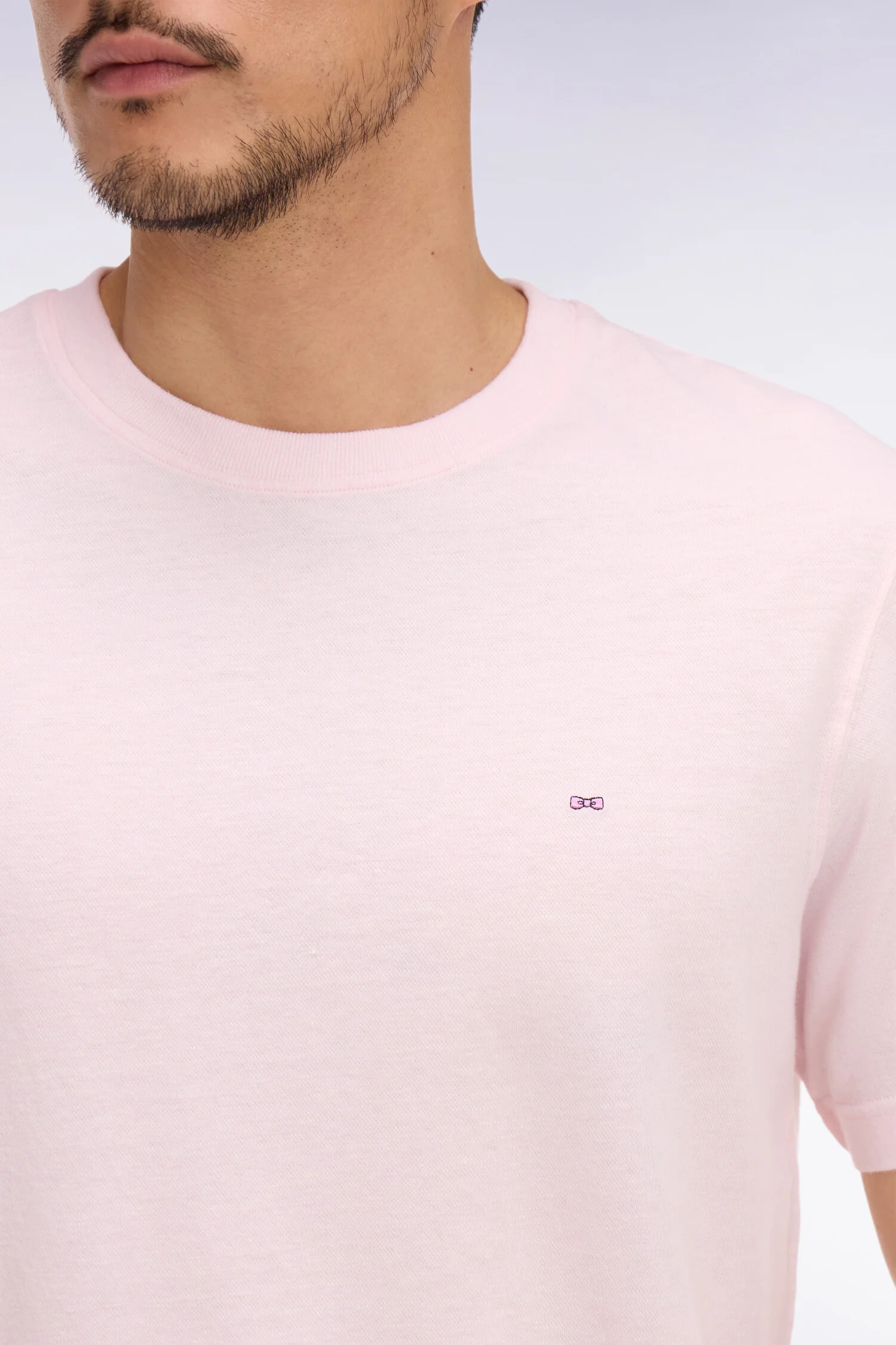 T-shirt Ă manches courtes en coton et lin rose coupe regular - Image 4