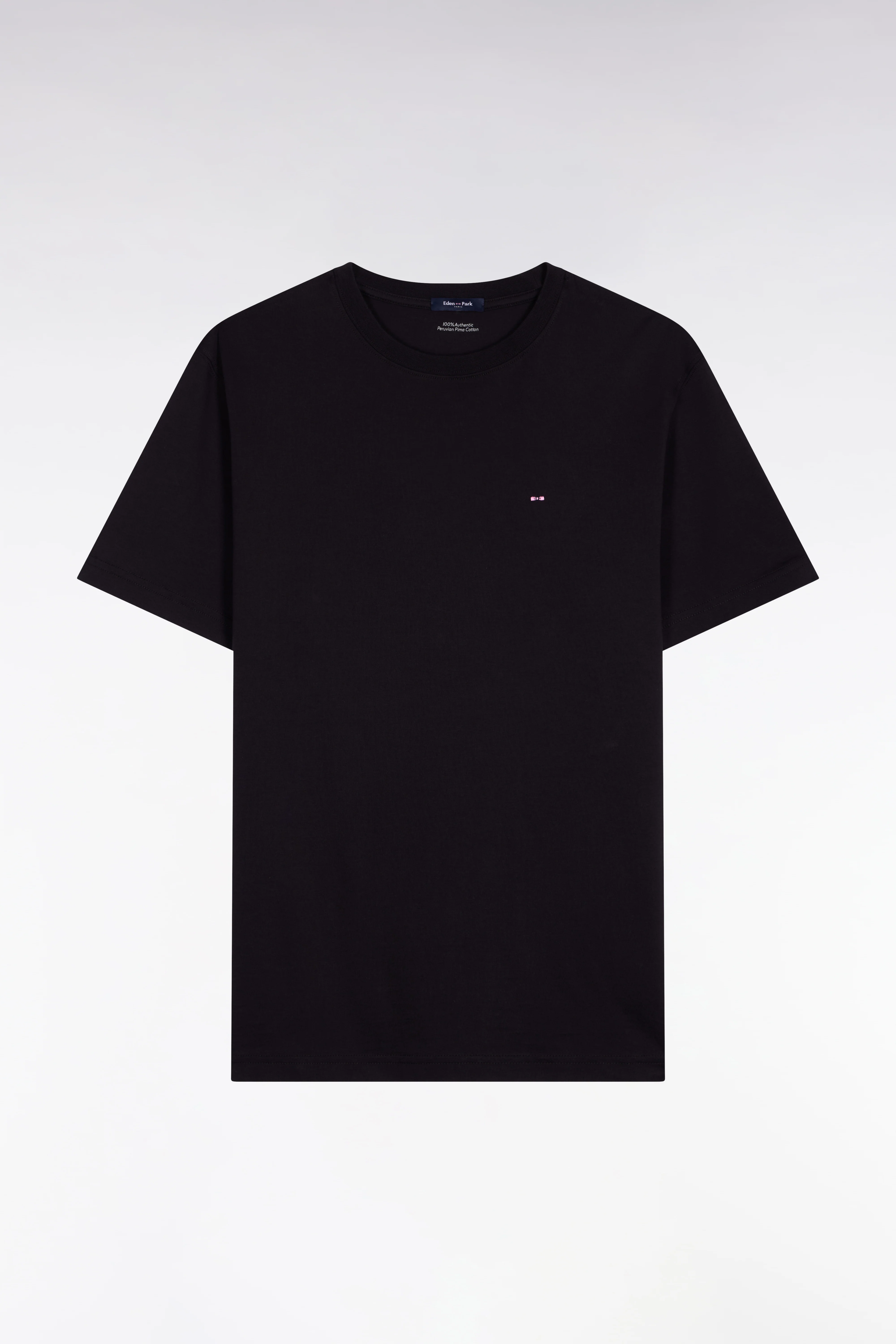 T-shirt à manches courtes en coton Pima noir brodé coupe regular - Image 2