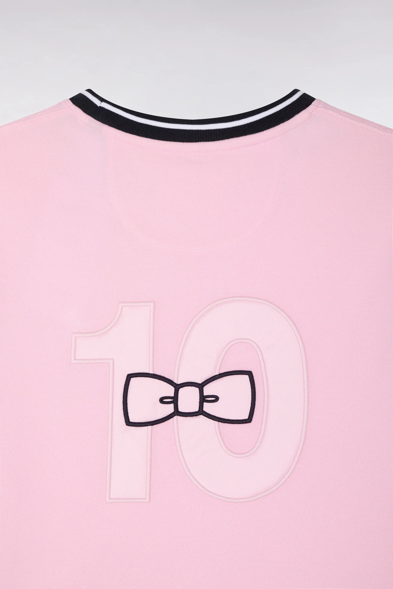 T-shirt à manches courtes en coton rose bicolore brodé coupe regular - Image 6