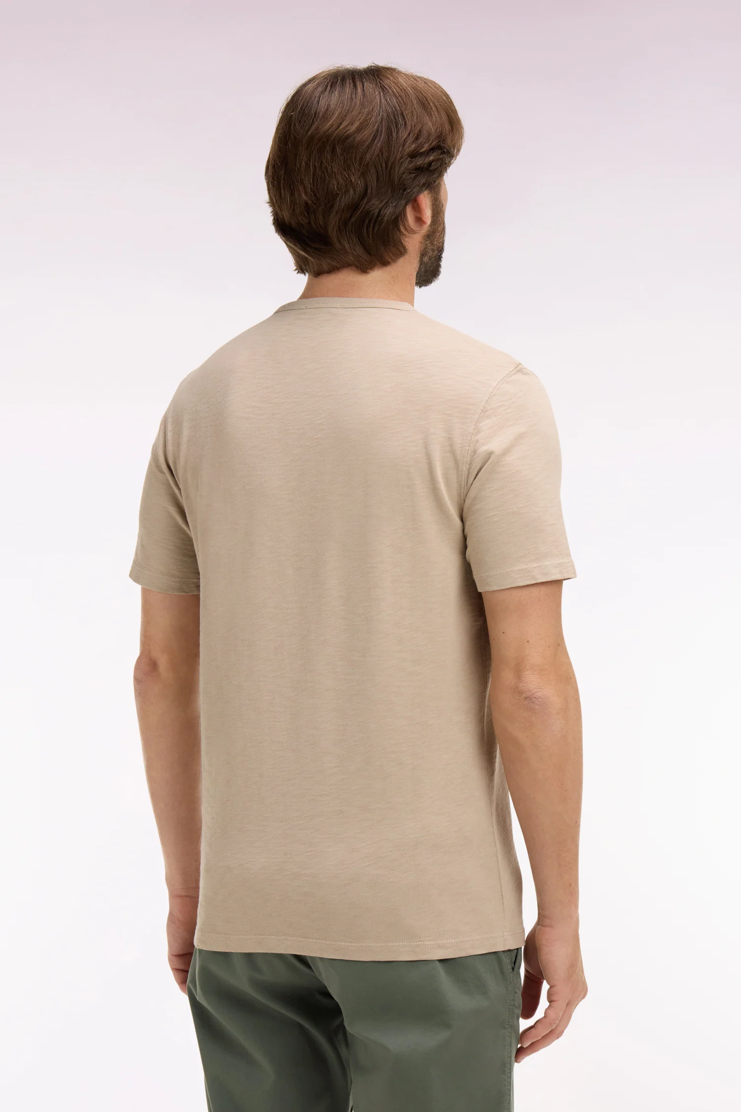 T-shirt à manches courtes en jersey de coton slub beige coupe regular - Image 5