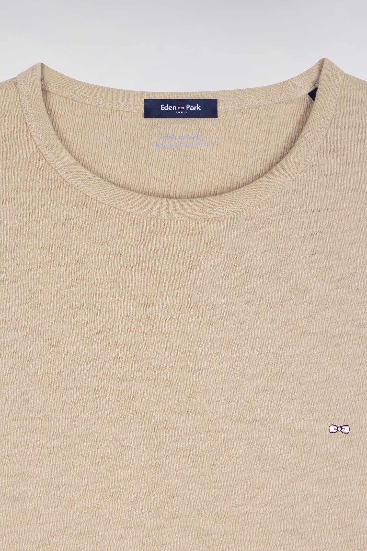 T-shirt à manches courtes en jersey de coton slub beige coupe regular - Image 6