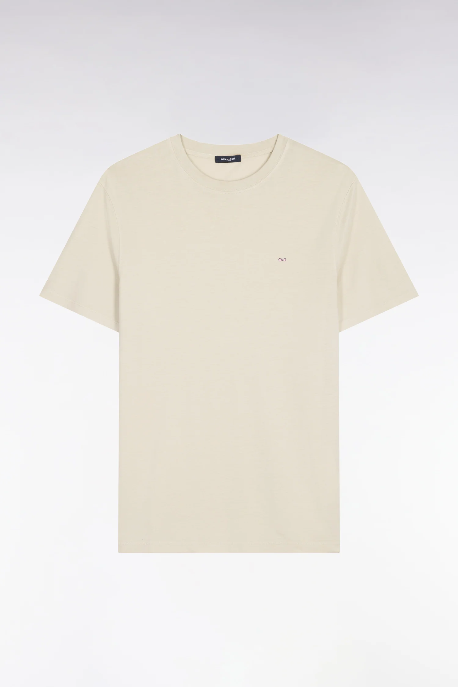 T-shirt à manches courtes en lyocell et coton beige coupe regular - Image 2