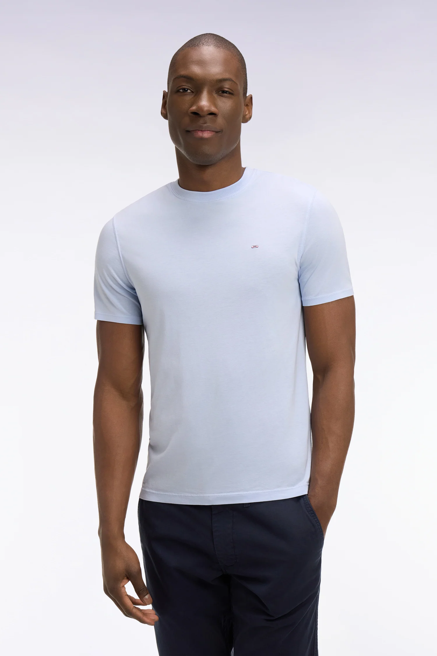 T-shirt à manches courtes en lyocell et coton bleu clair coupe regular - Image 3