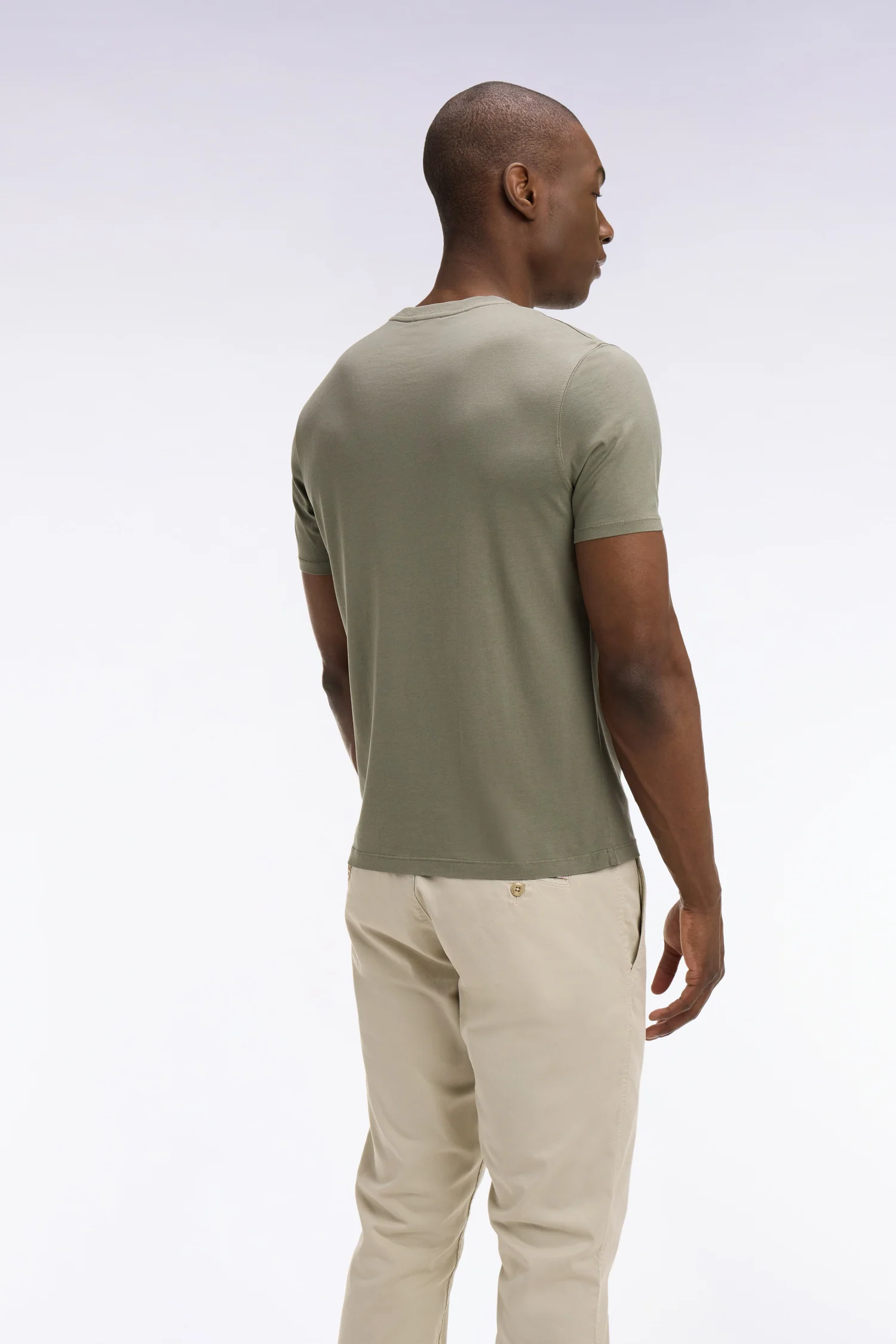T-shirt Ă manches courtes en lyocell et coton kaki coupe regular - Image 5