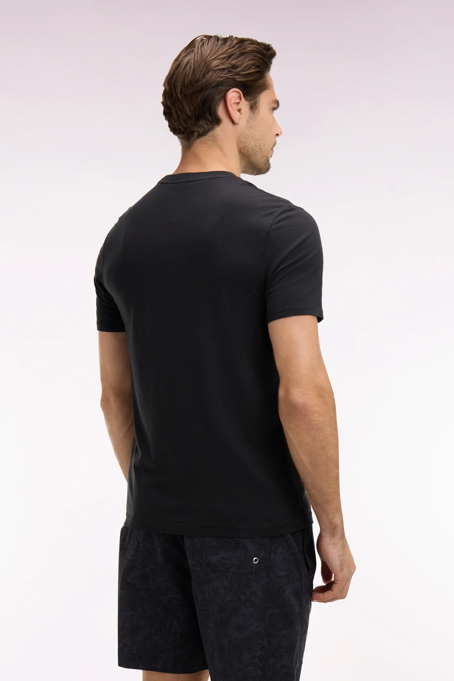 T-shirt Ă manches courtes en lyocell et coton noir coupe regular - Image 5