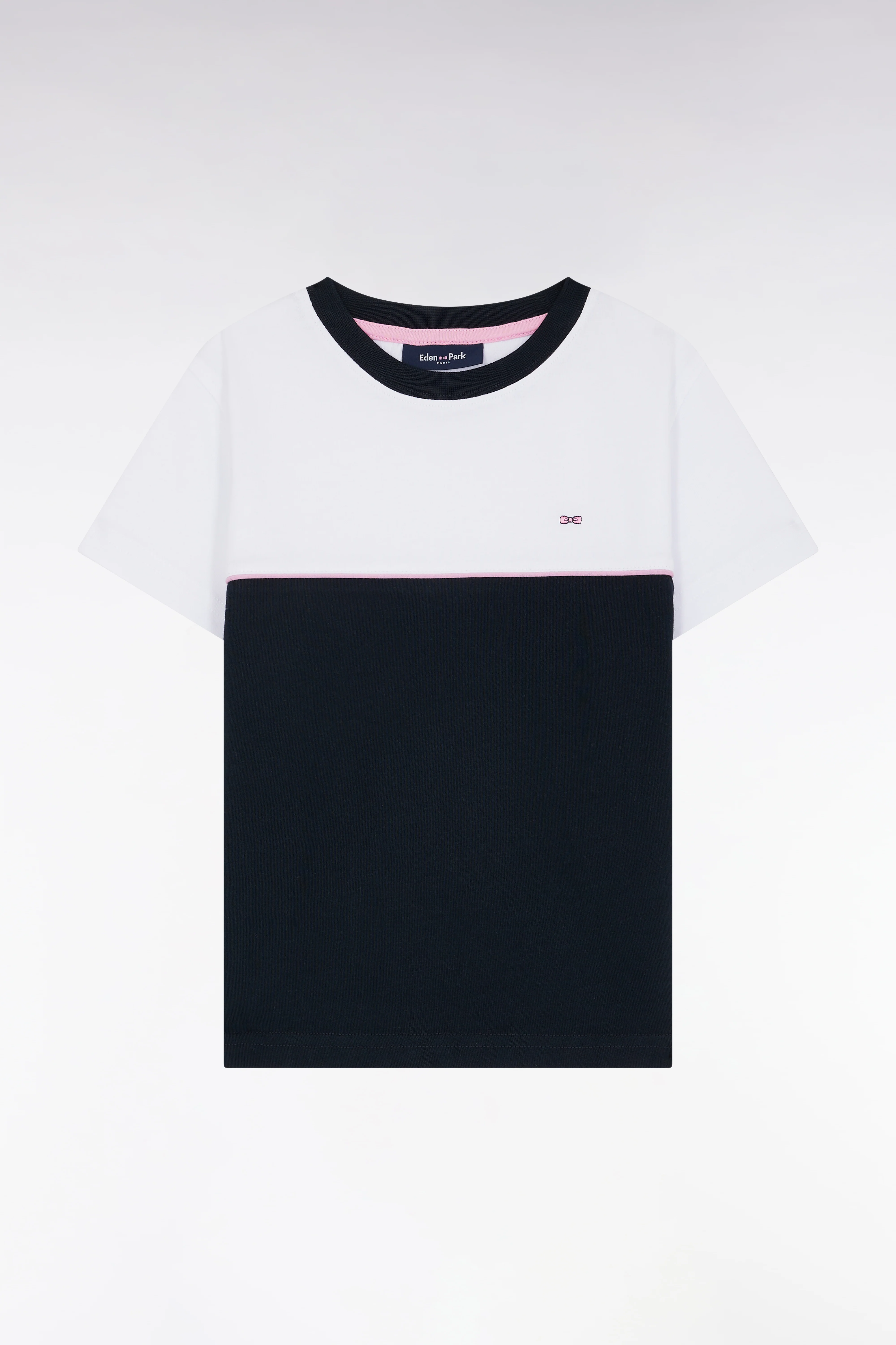 T-shirt bicolore en jersey de coton marine coupe droite