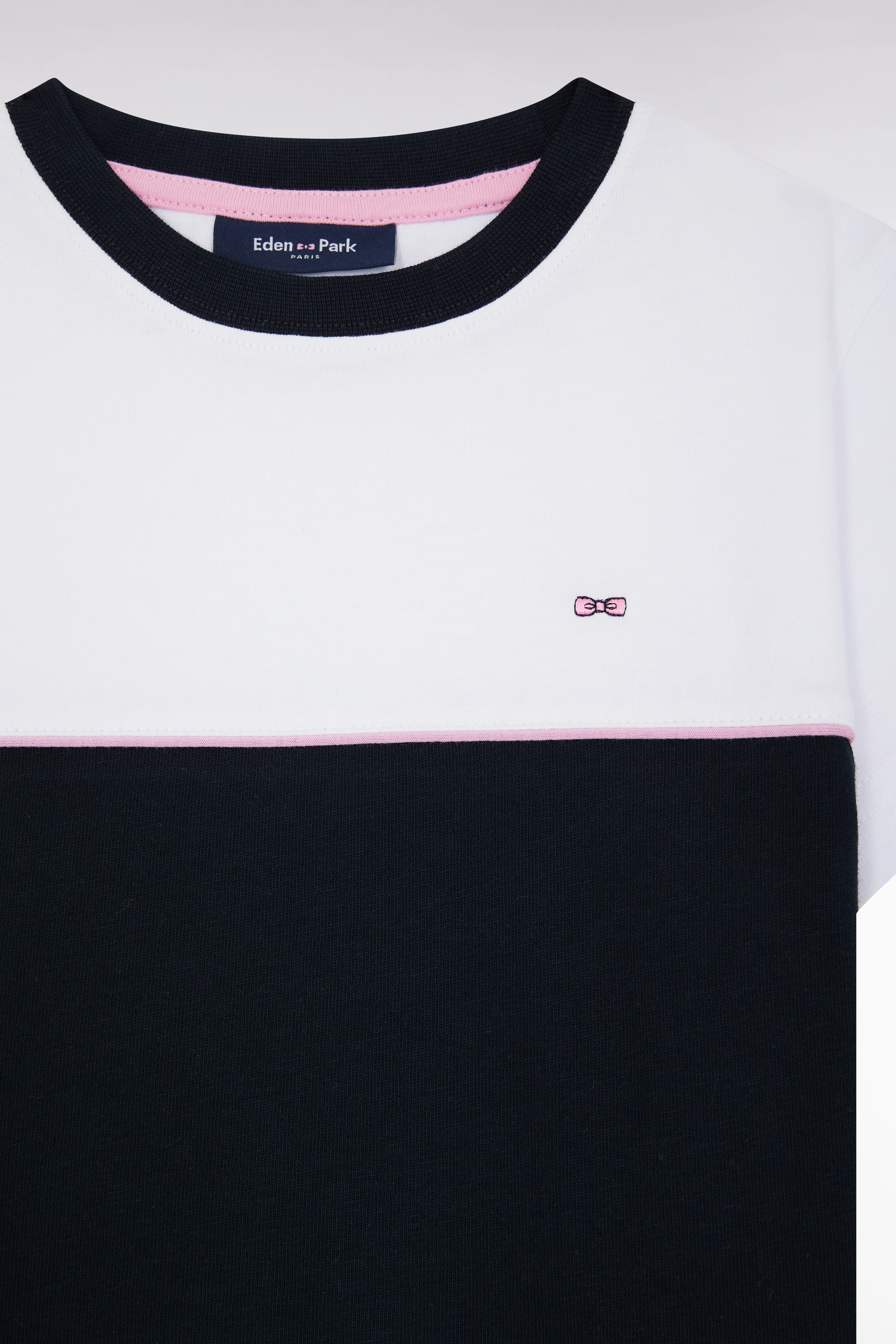 T-shirt bicolore en jersey de coton marine coupe droite - Image 2