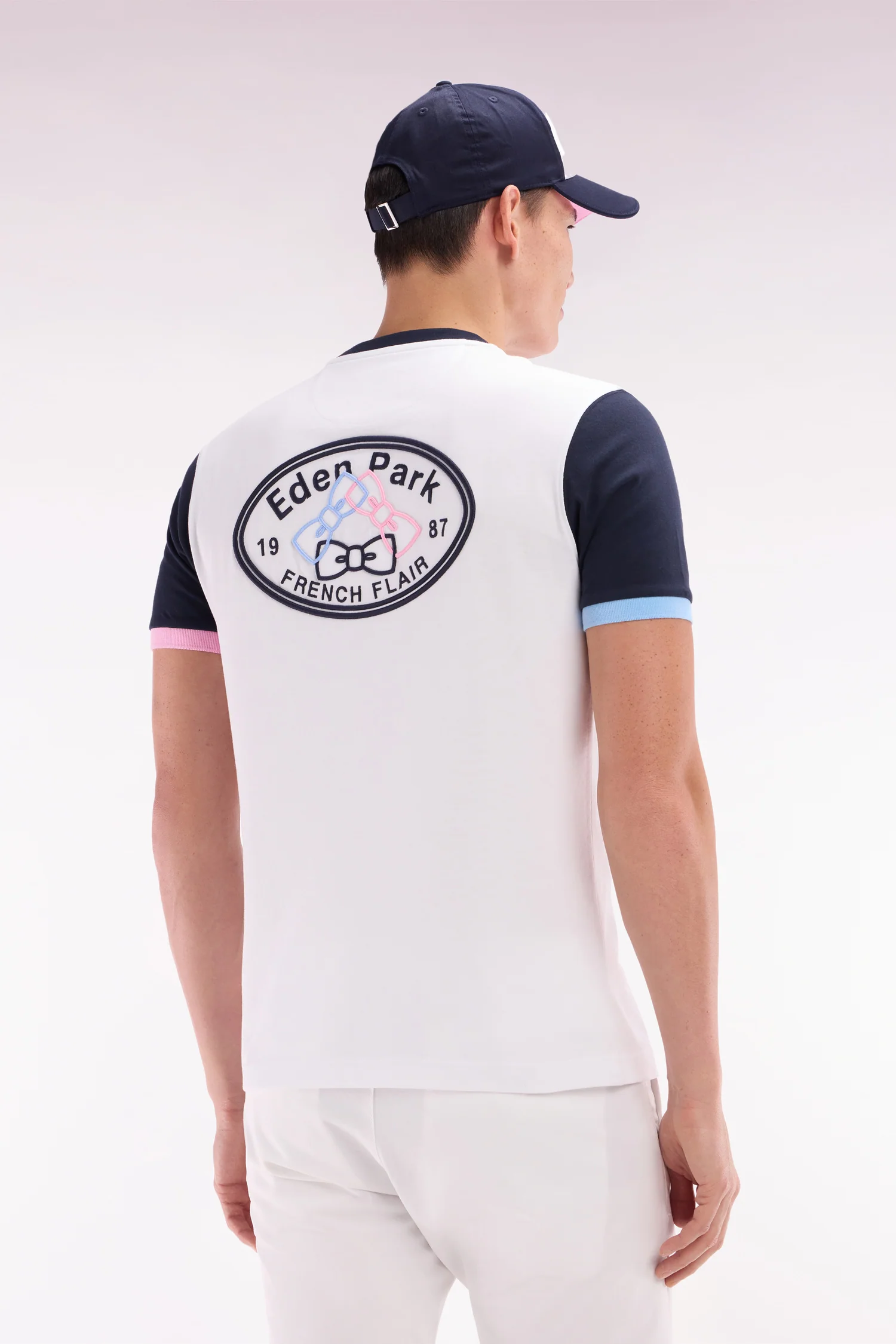 T-shirt colorblock brodé en coton blanc coupe droite - Image 5
