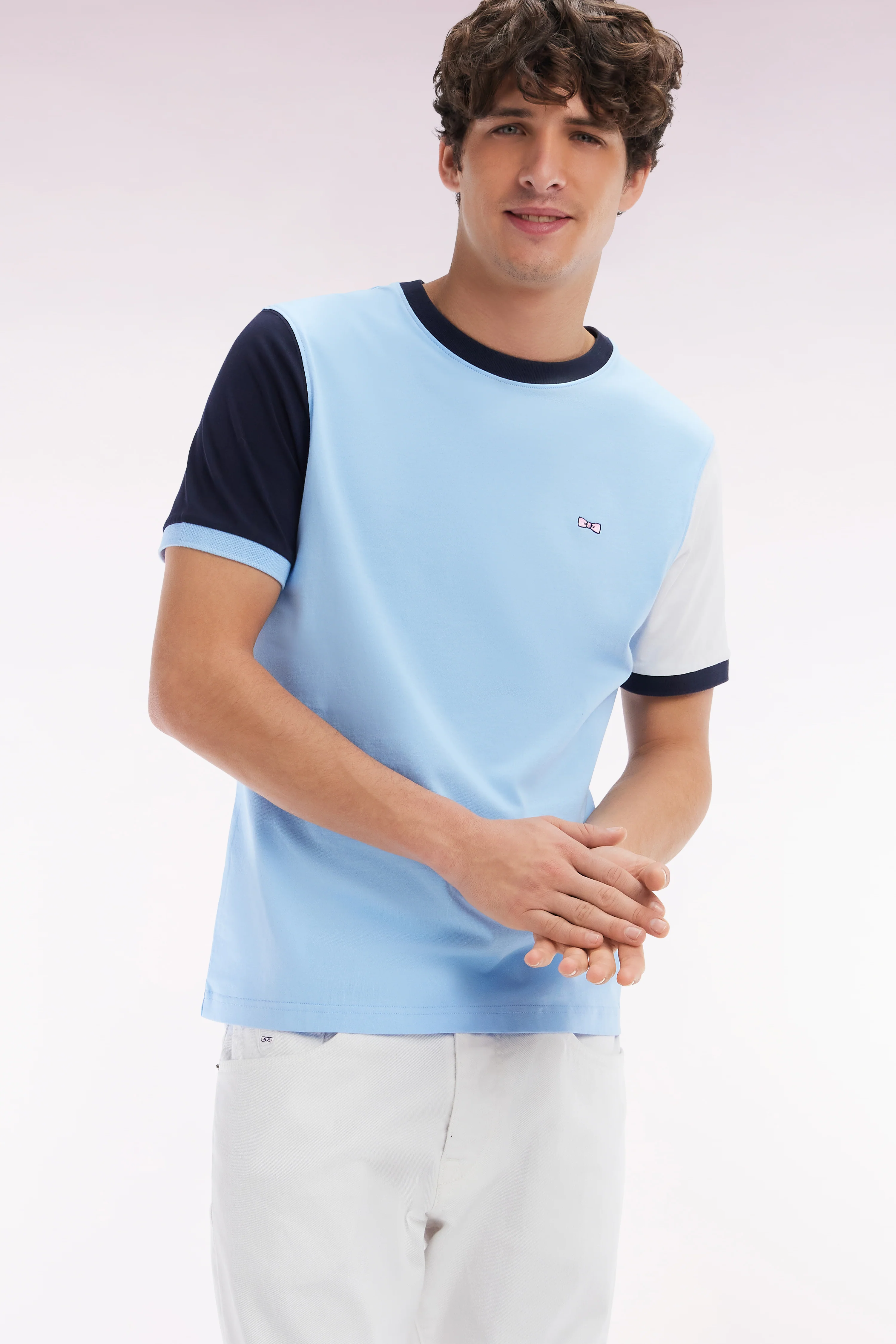 T-shirt colorblock en coton ciel broderie 10 coupe droite - Image 3