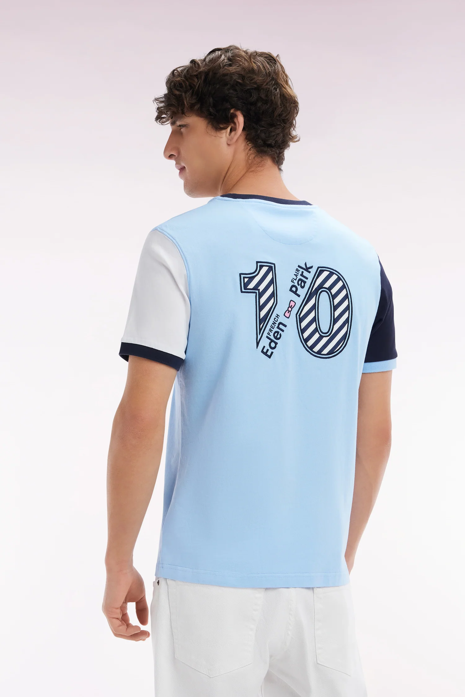 T-shirt colorblock en coton ciel broderie 10 coupe droite - Image 4