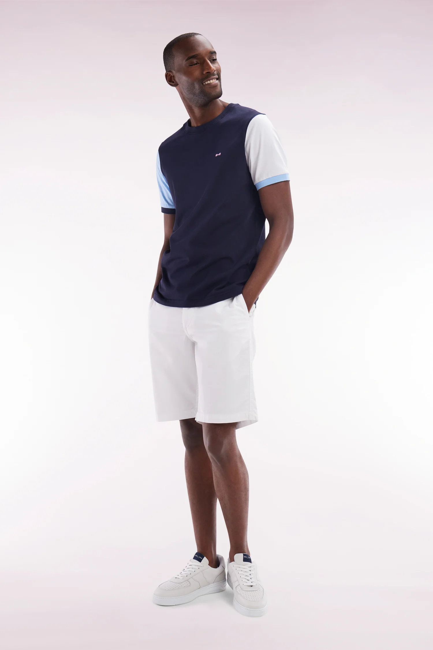 T-shirt colorblock en coton marine broderie 10 coupe droite - Image 3