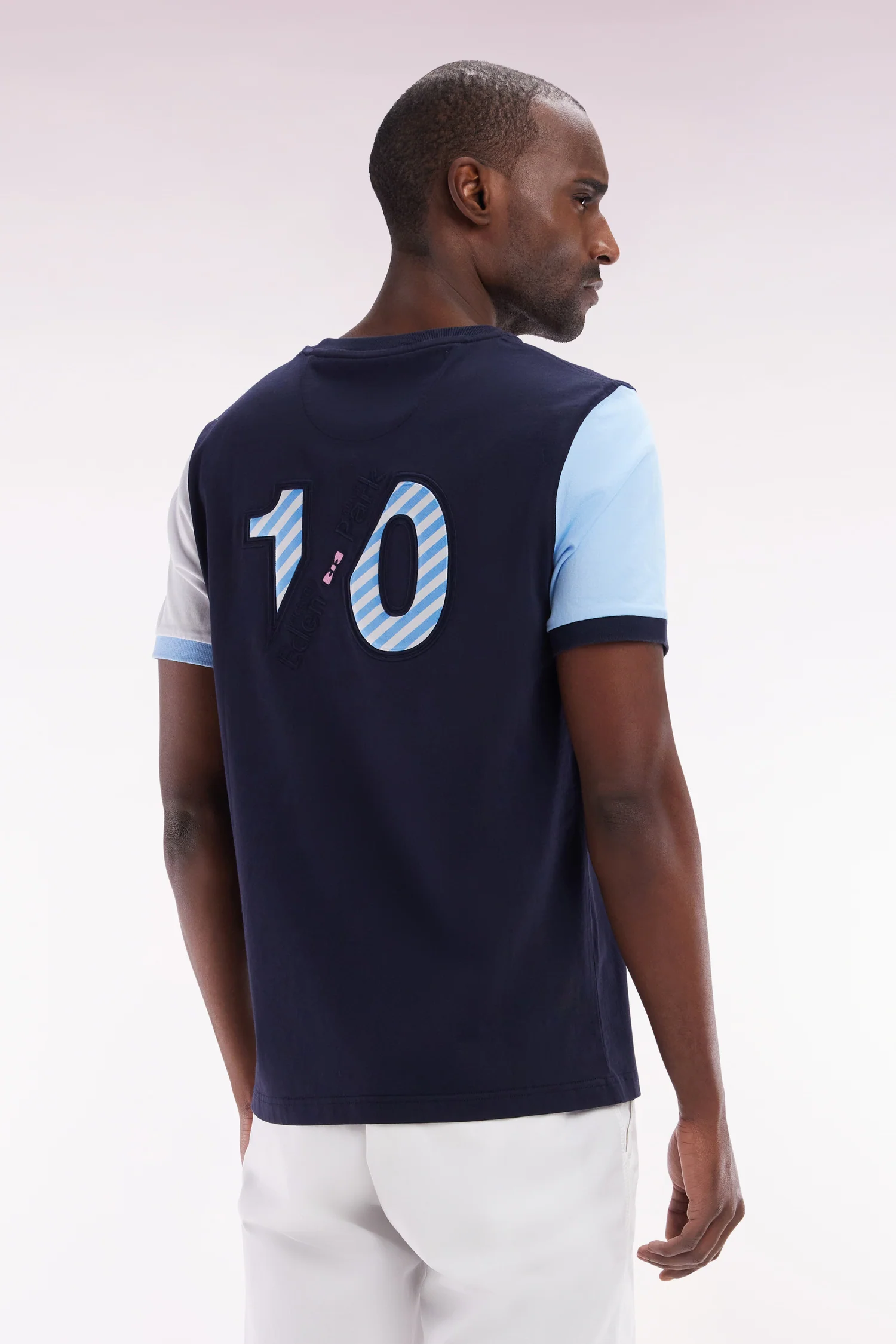 T-shirt colorblock en coton marine broderie 10 coupe droite - Image 4