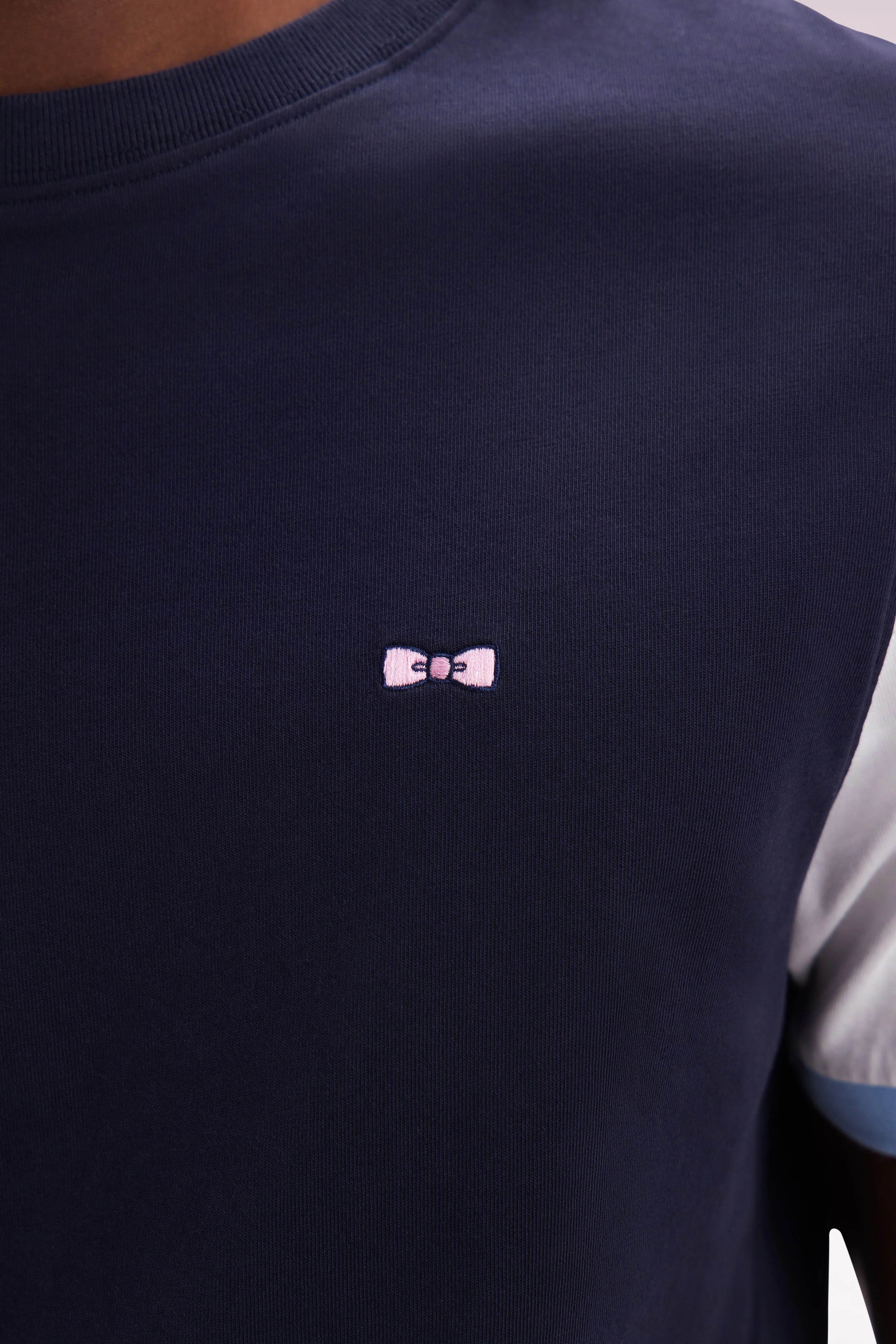 T-shirt colorblock en coton marine broderie 10 coupe droite - Image 5