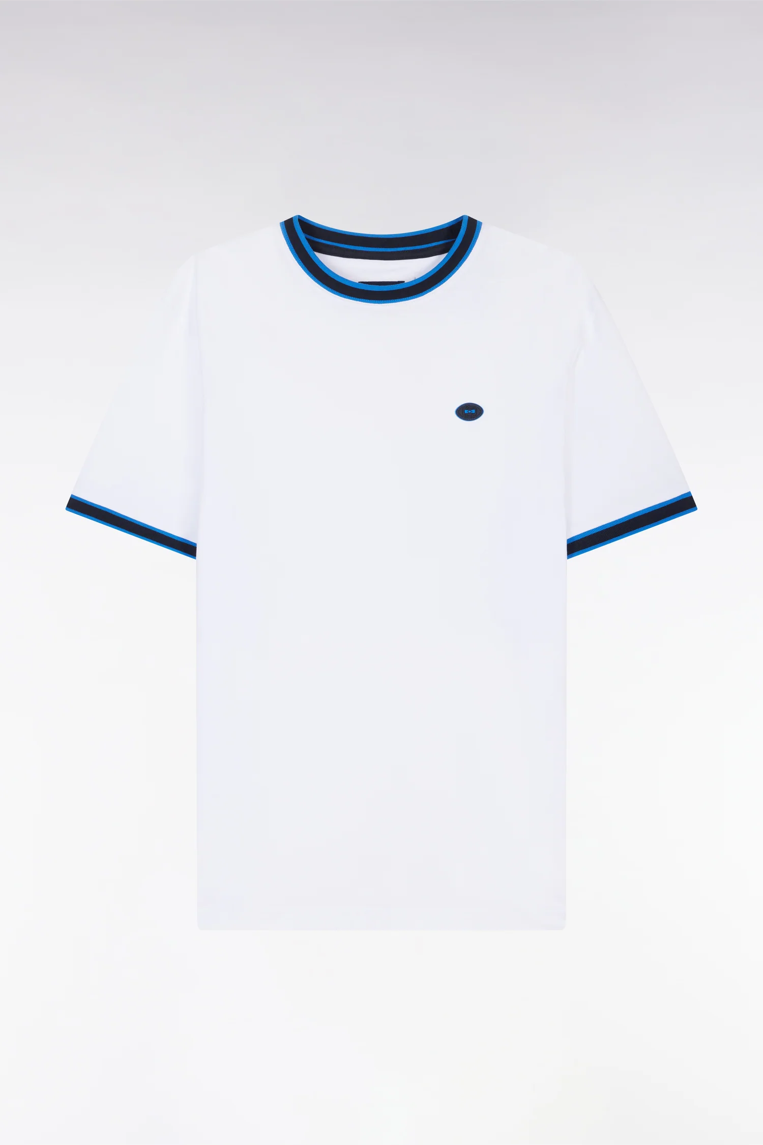 T-shirt en coton blanc à bords-côtes bleus coupe décontractée - Image 2