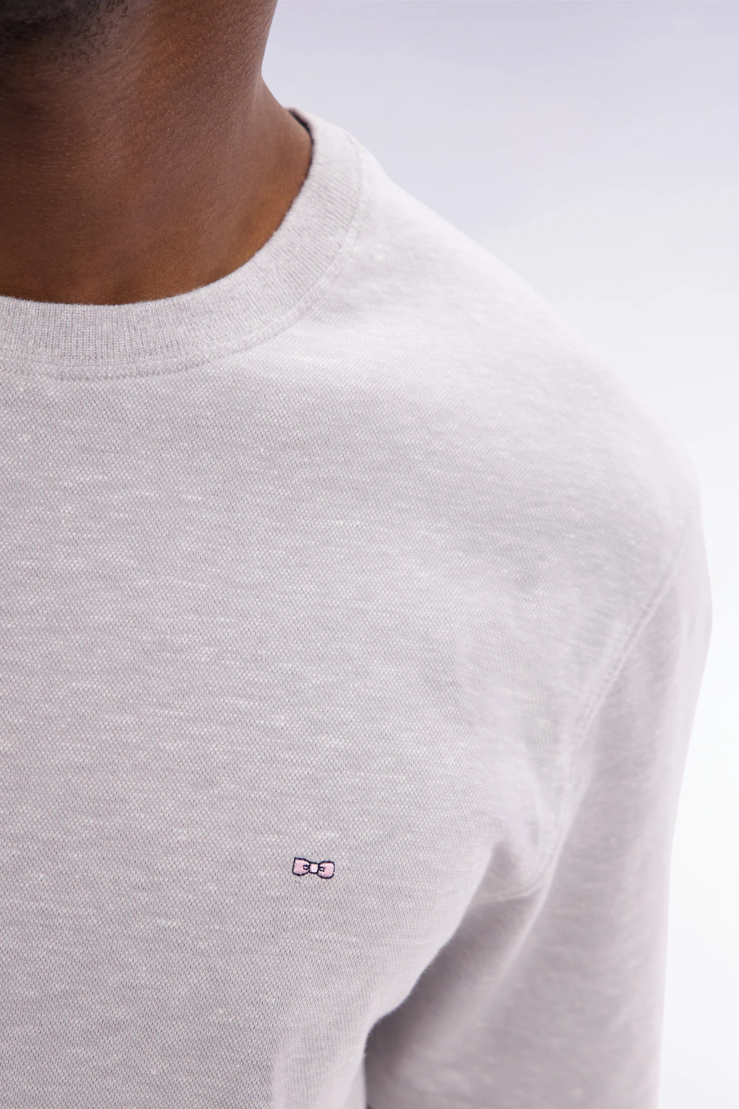T-shirt en coton et lin gris coupe droite - Image 5