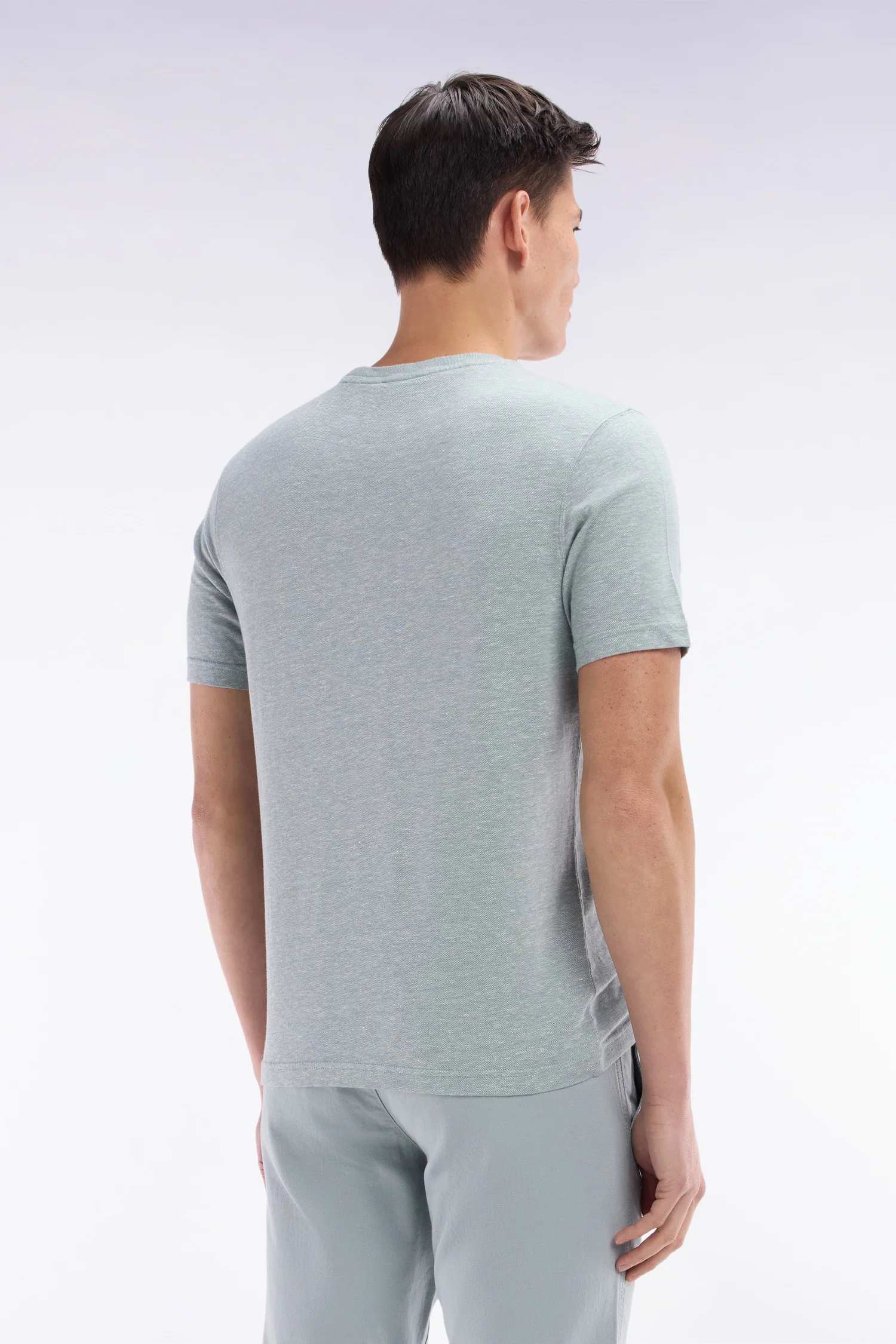 T-shirt en coton et lin gris moyen coupe droite - Image 4