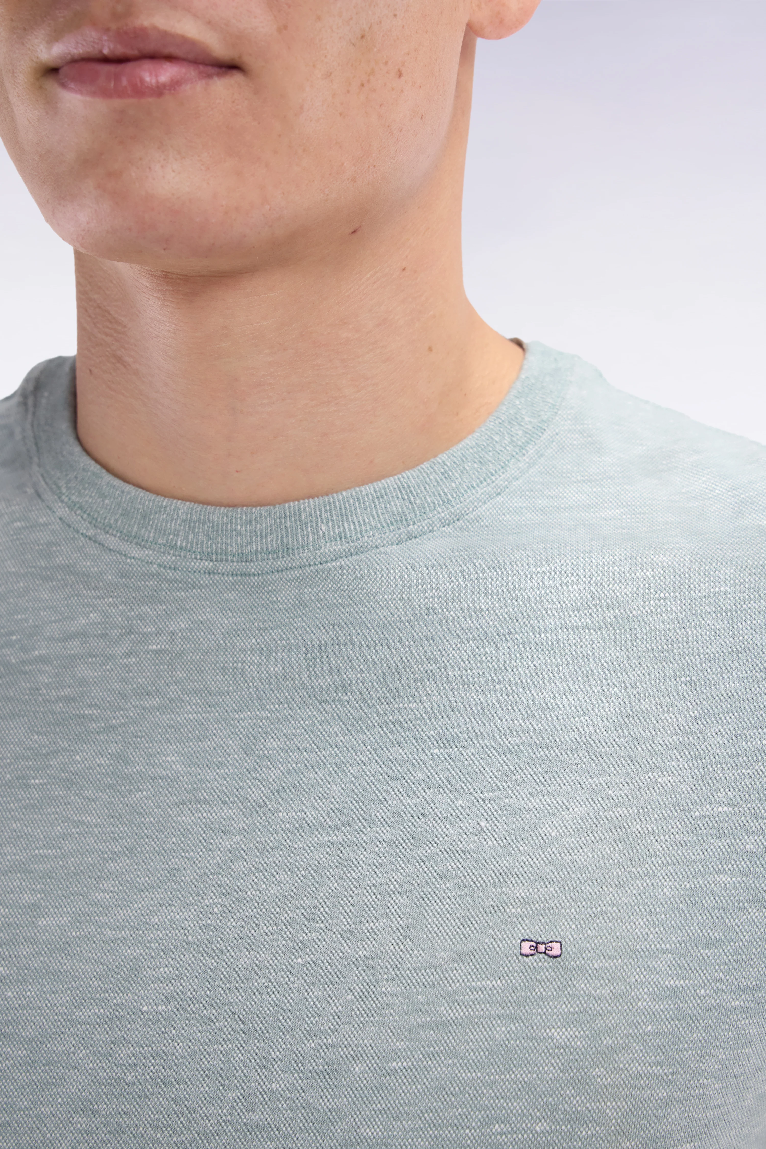 T-shirt en coton et lin gris moyen coupe droite - Image 5
