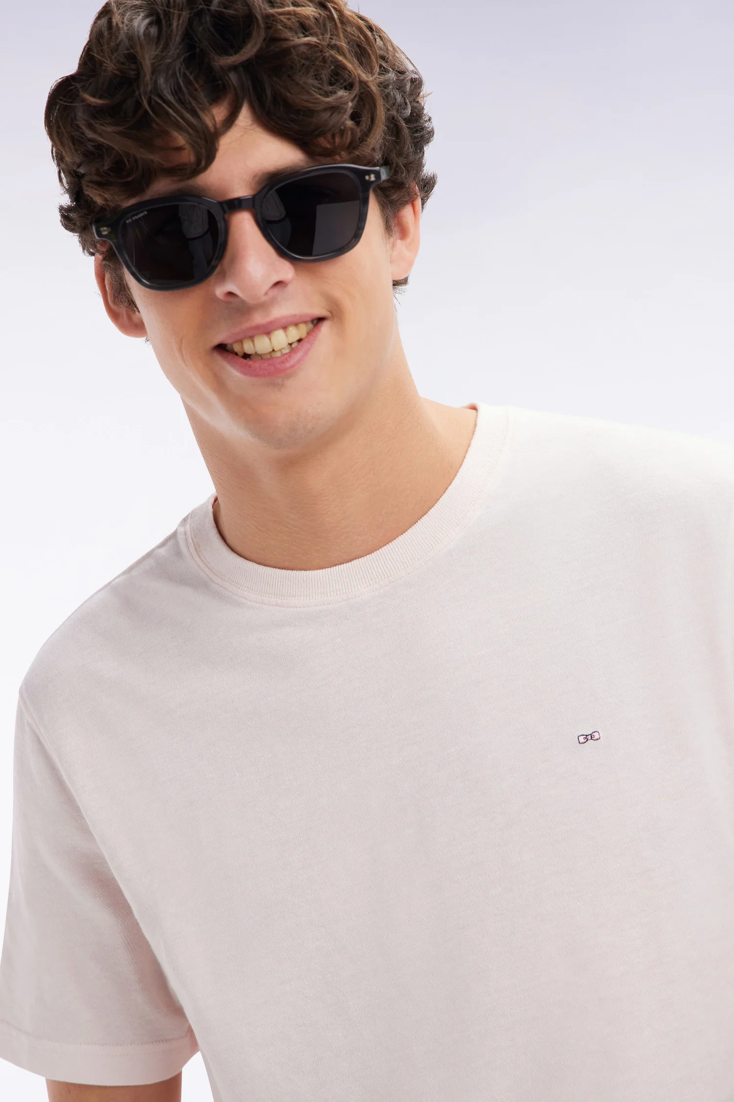 T-shirt en coton et lin rose coupe droite - Image 3