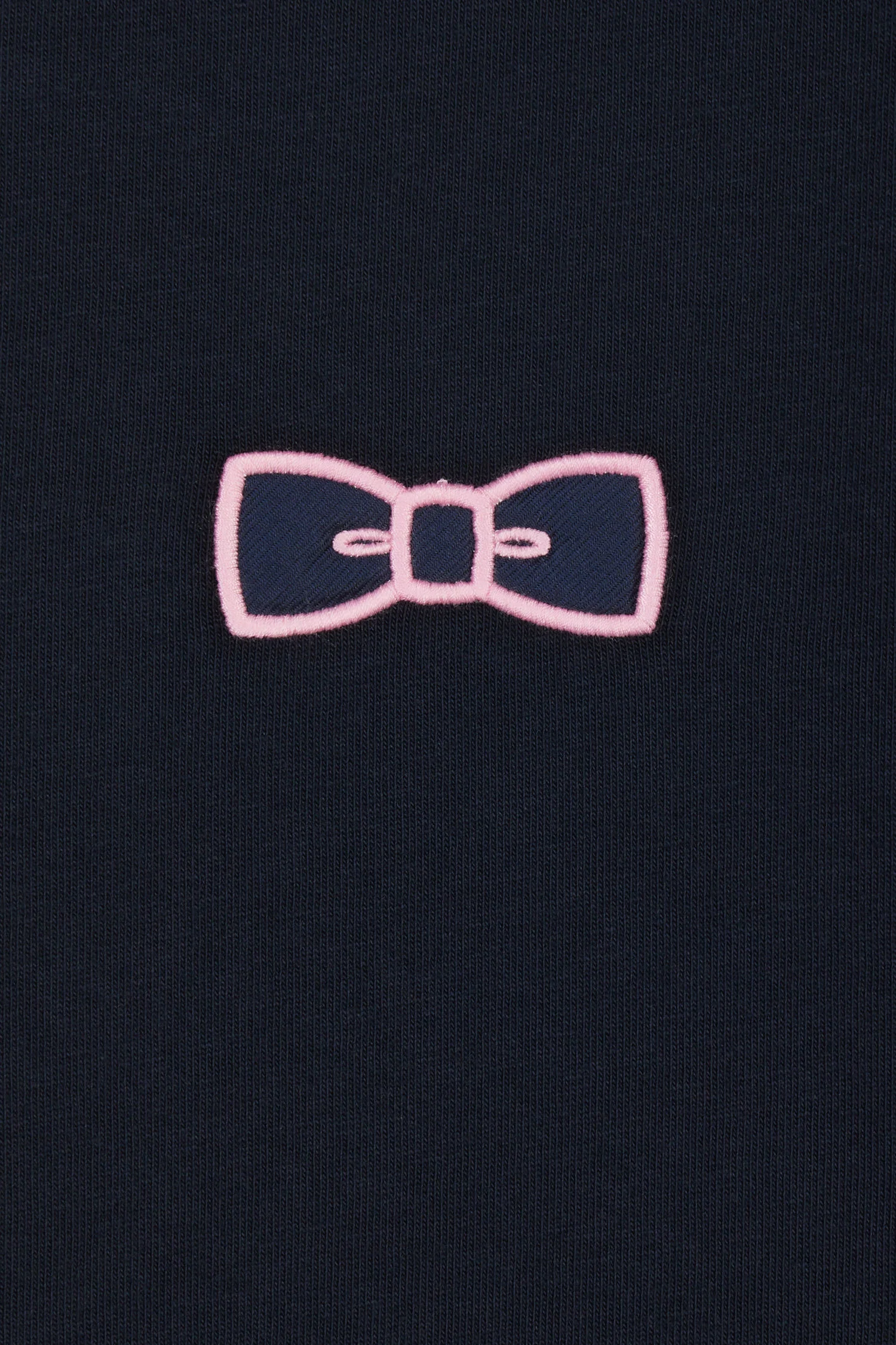 T-shirt en coton marine Ă passepoil et broderie roses coupe droite - Image 6