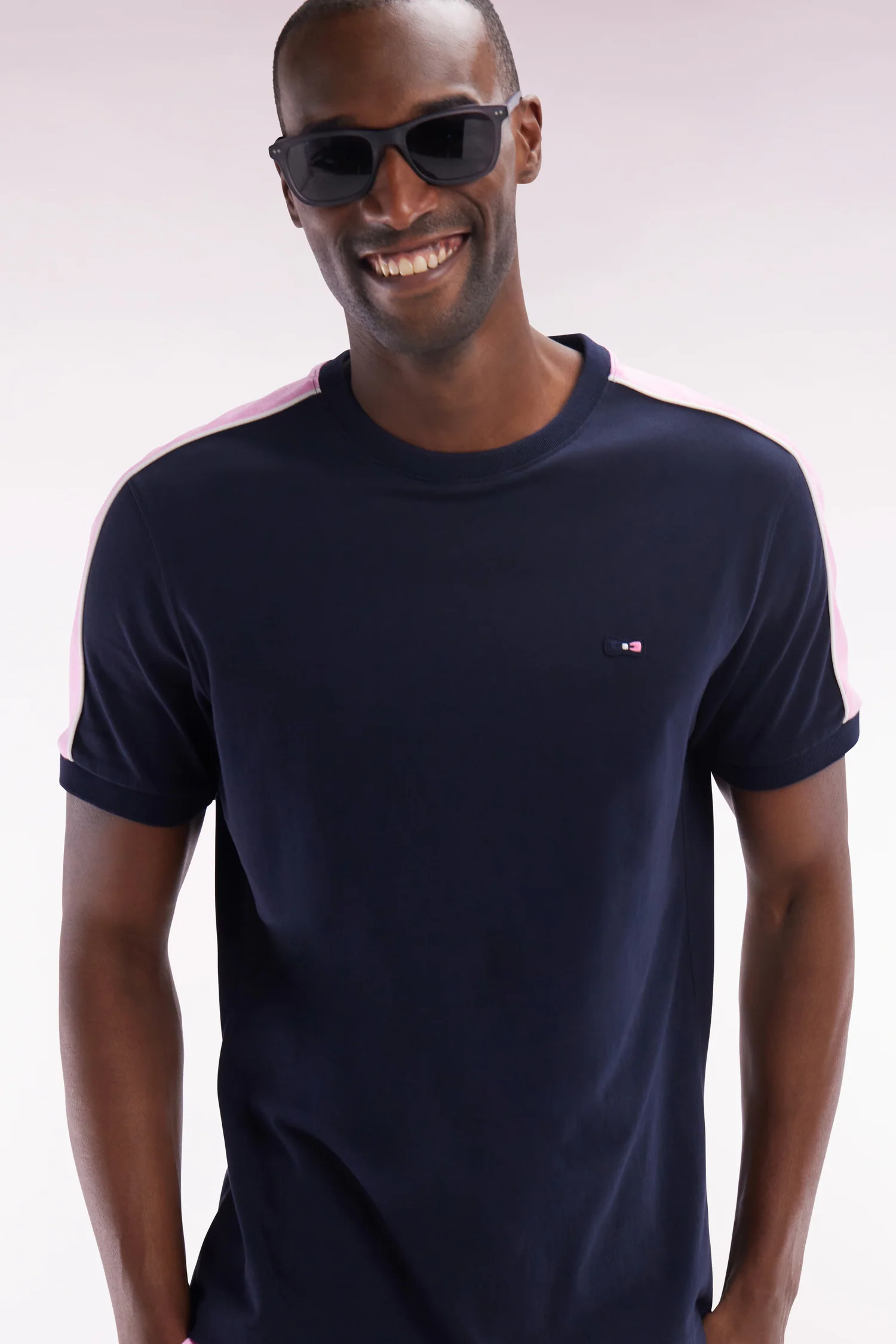 T-shirt en coton marine broderie dos et découpes coupe droite - Image 3