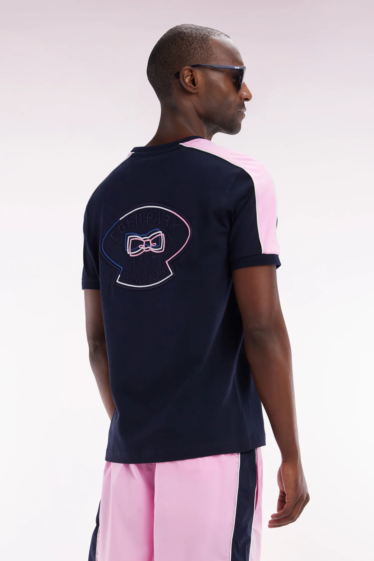 T-shirt en coton marine broderie dos et découpes coupe droite - Image 4