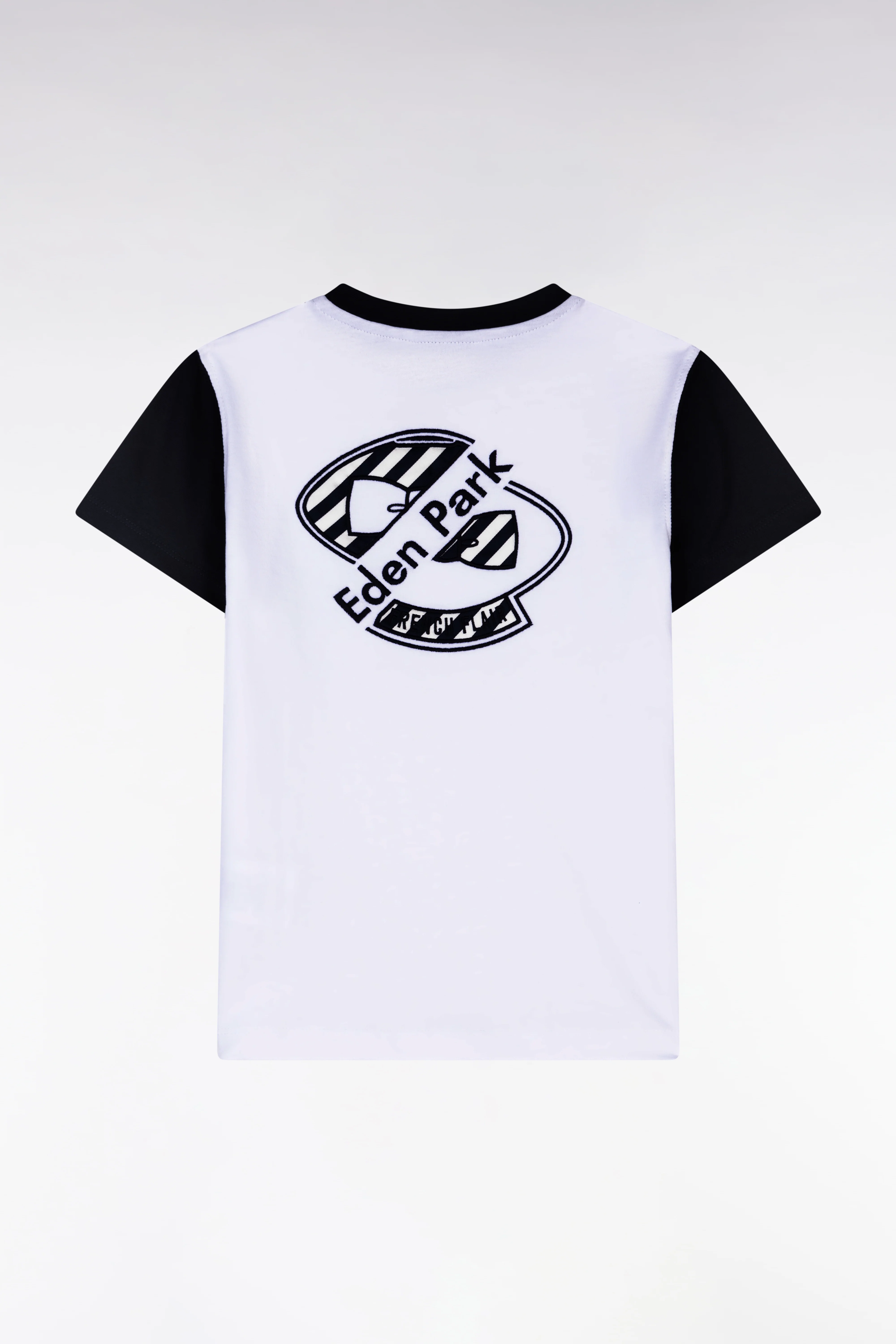 T-shirt en coton marine et blanc à broderie dos cerclée coupe droite - Image 2
