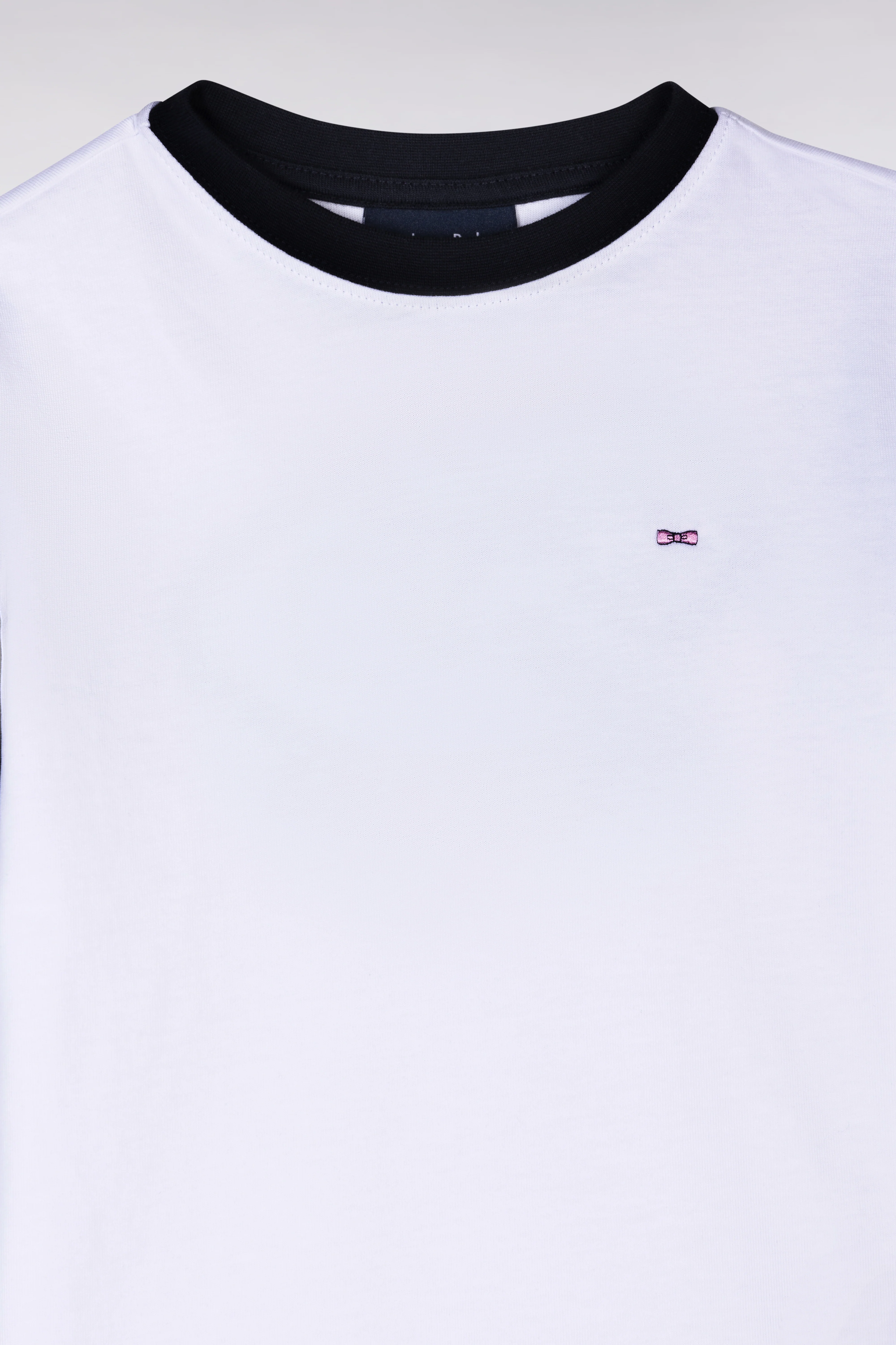 T-shirt en coton marine et blanc à broderie dos cerclée coupe droite - Image 3