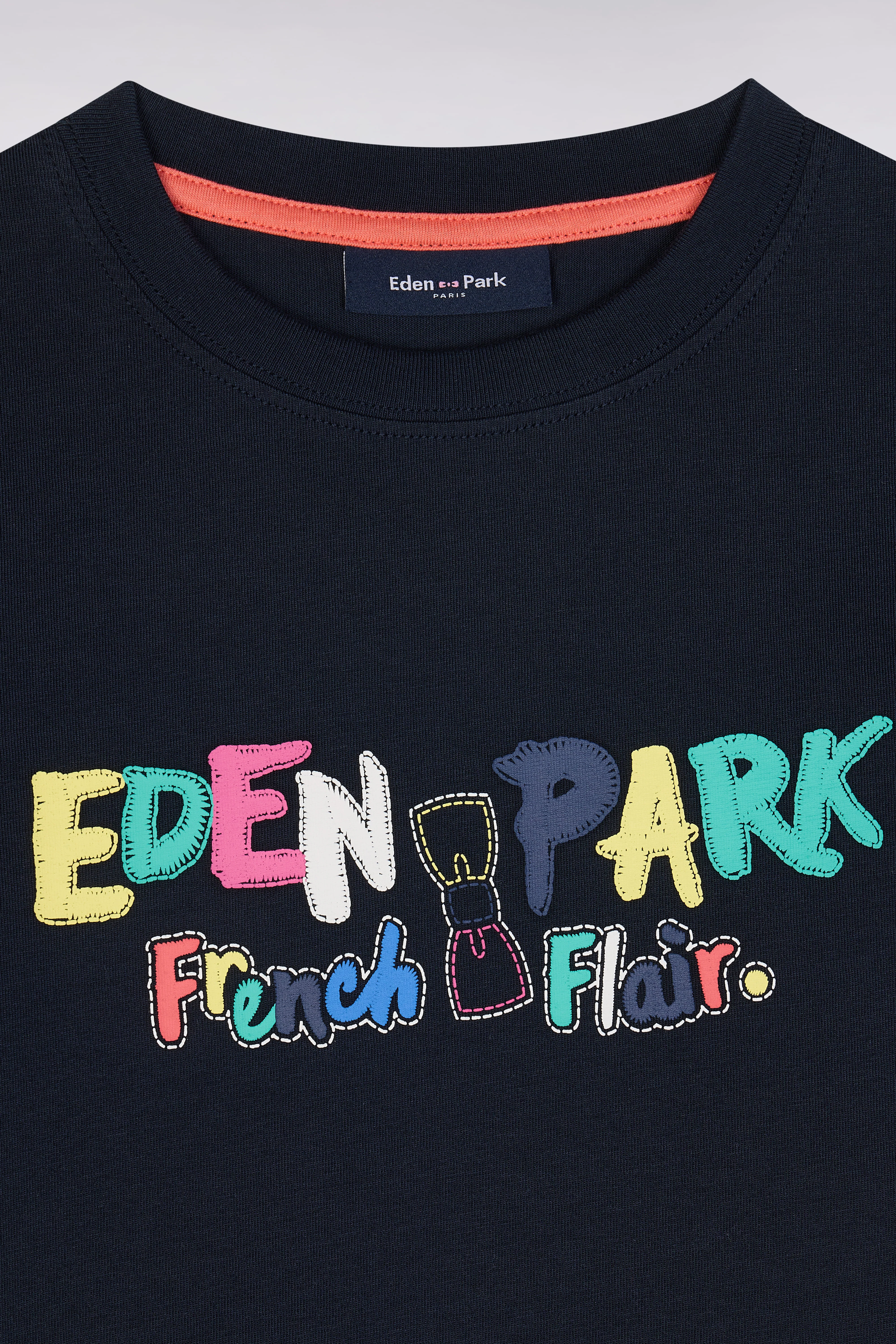 T-shirt en coton marine sérigraphie multicolore coupe droite - Image 2