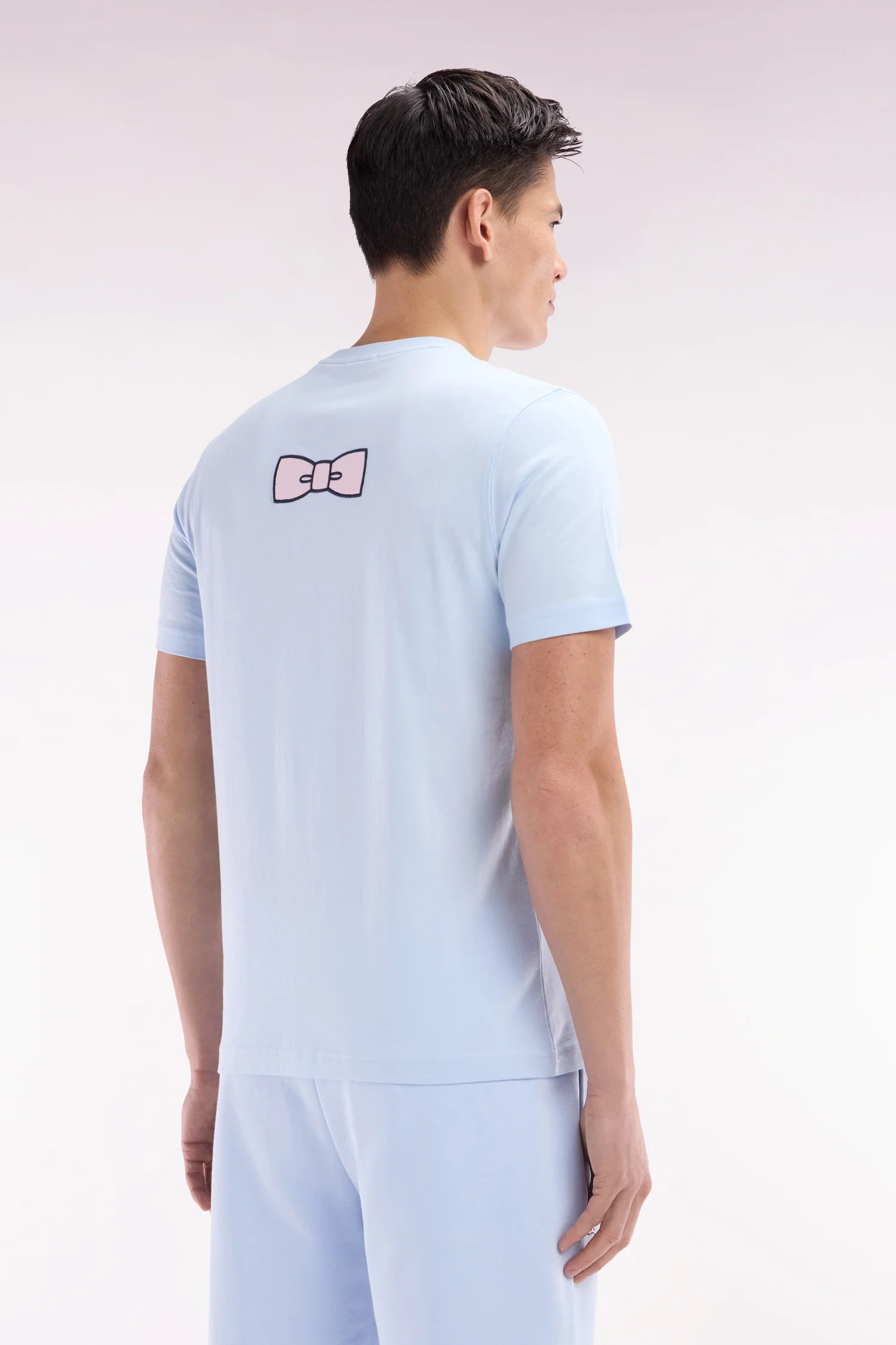 T-shirt en coton Pima ciel broderie dos coupe droite - Image 4
