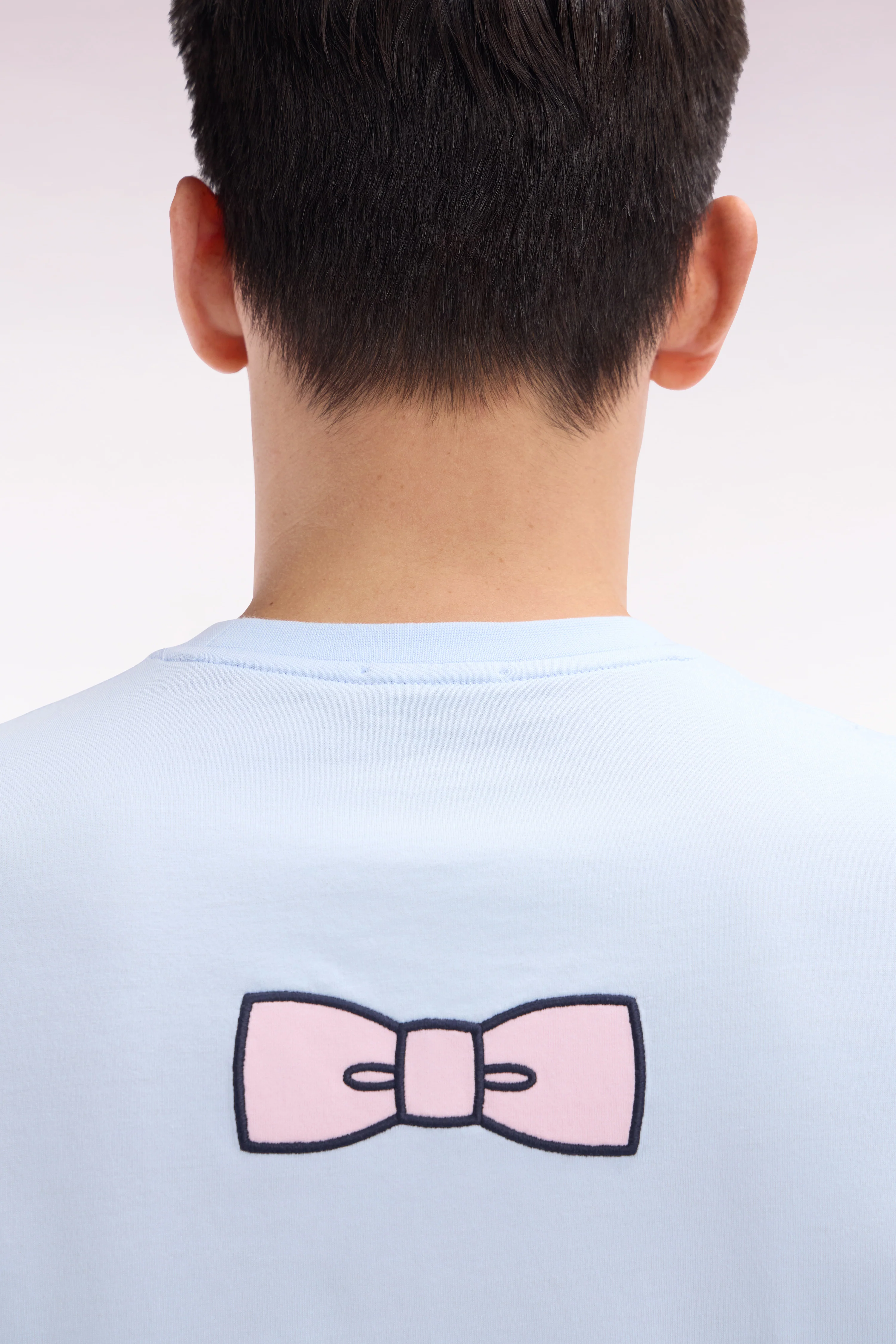T-shirt en coton Pima ciel broderie dos coupe droite - Image 5