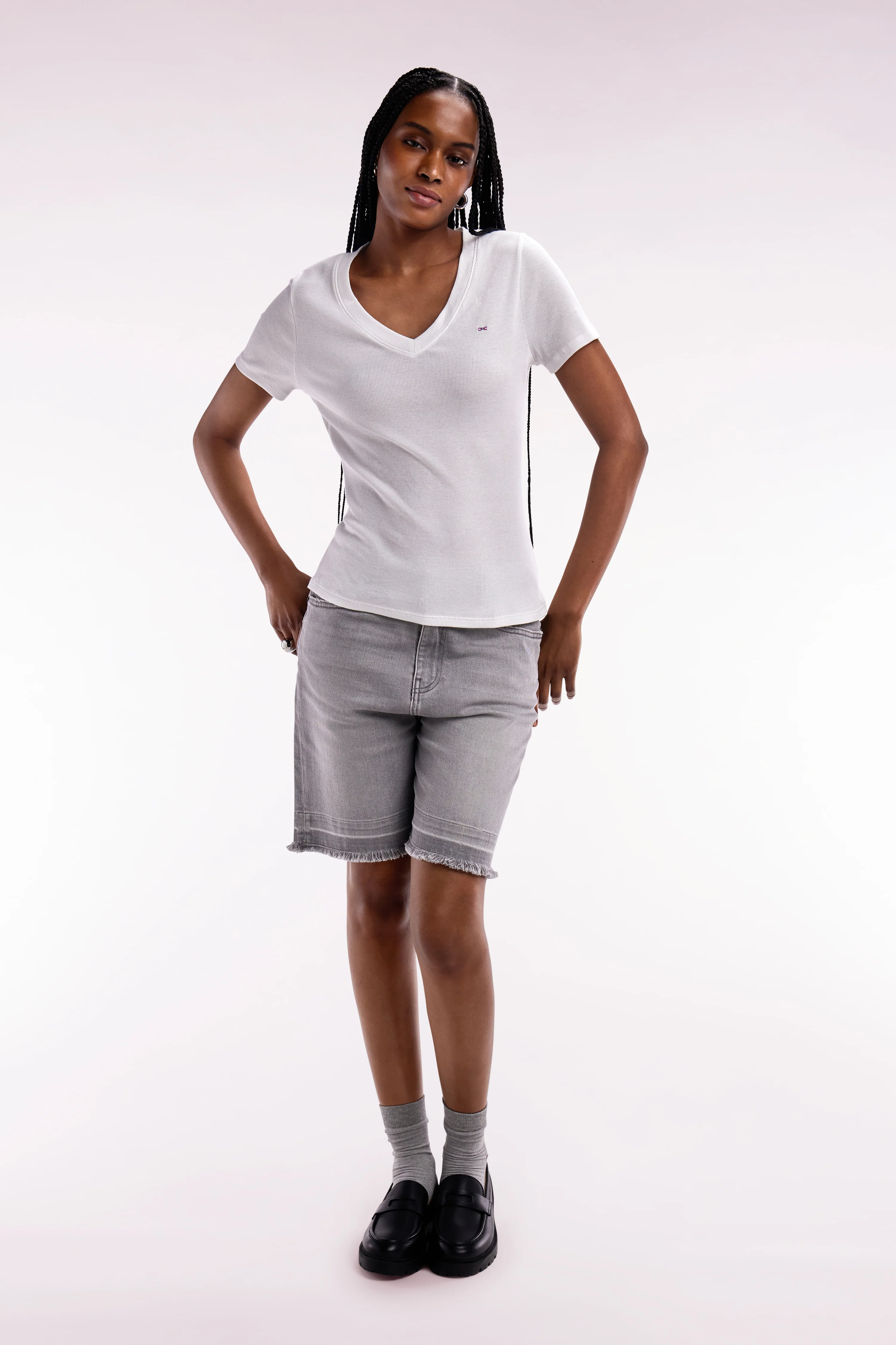 T-shirt en coton Pima côtelé blanc coupe ajustée