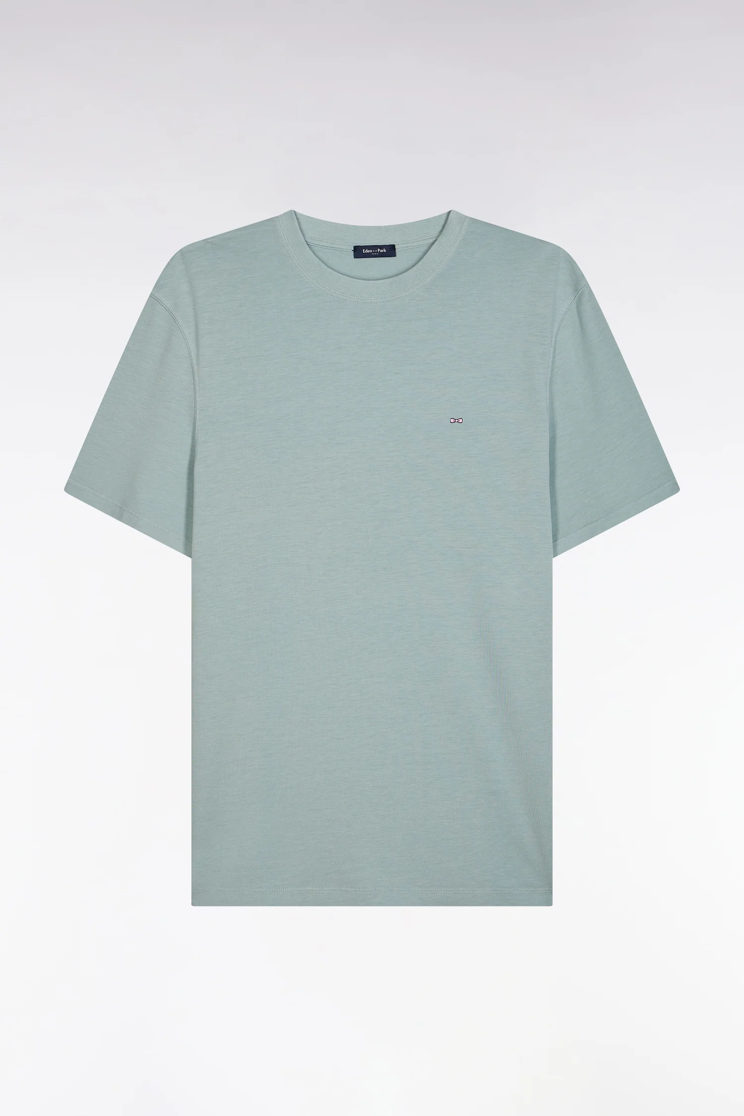 T-shirt vert d'eau uni en lyocell et coton coupe droite - Image 2