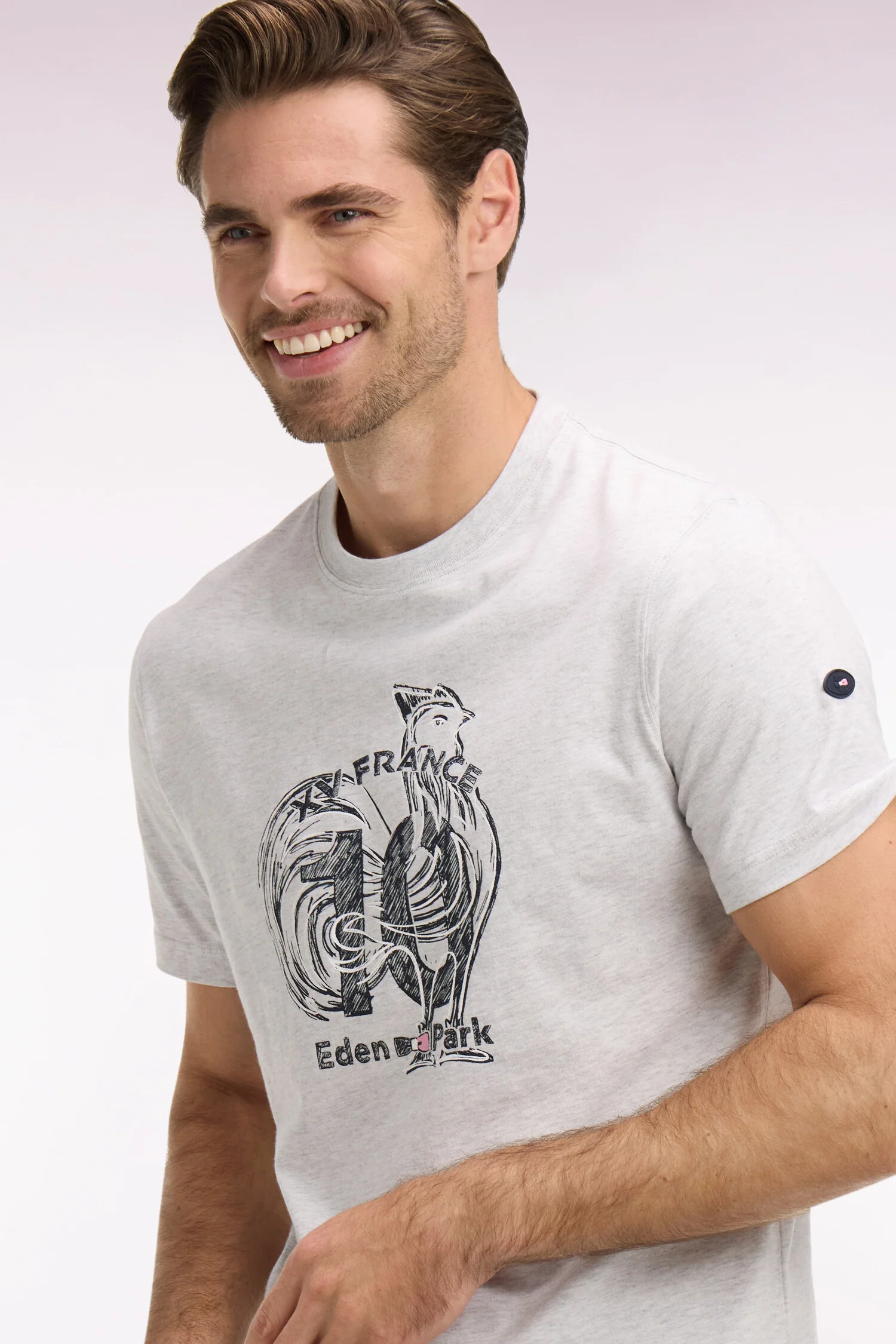 T-shirt XV de France à manches courtes sérigraphié en coton gris coupe regular