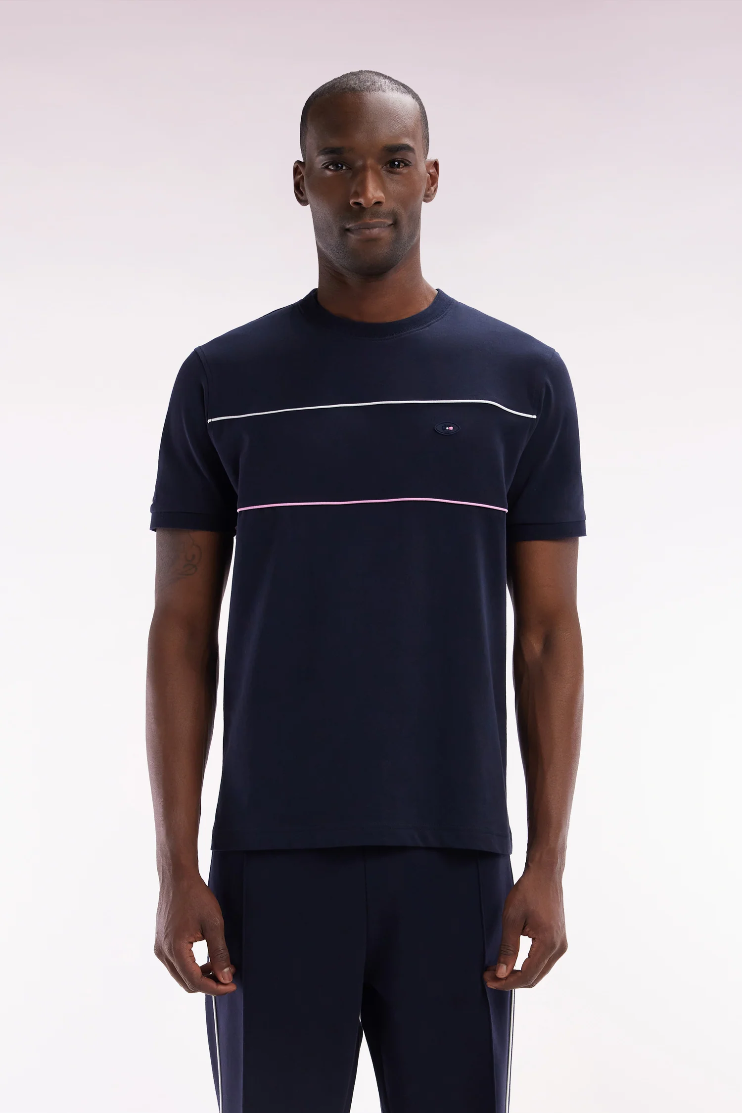 T-shirt XV de France en coton marine Ă passepoils coupe droite