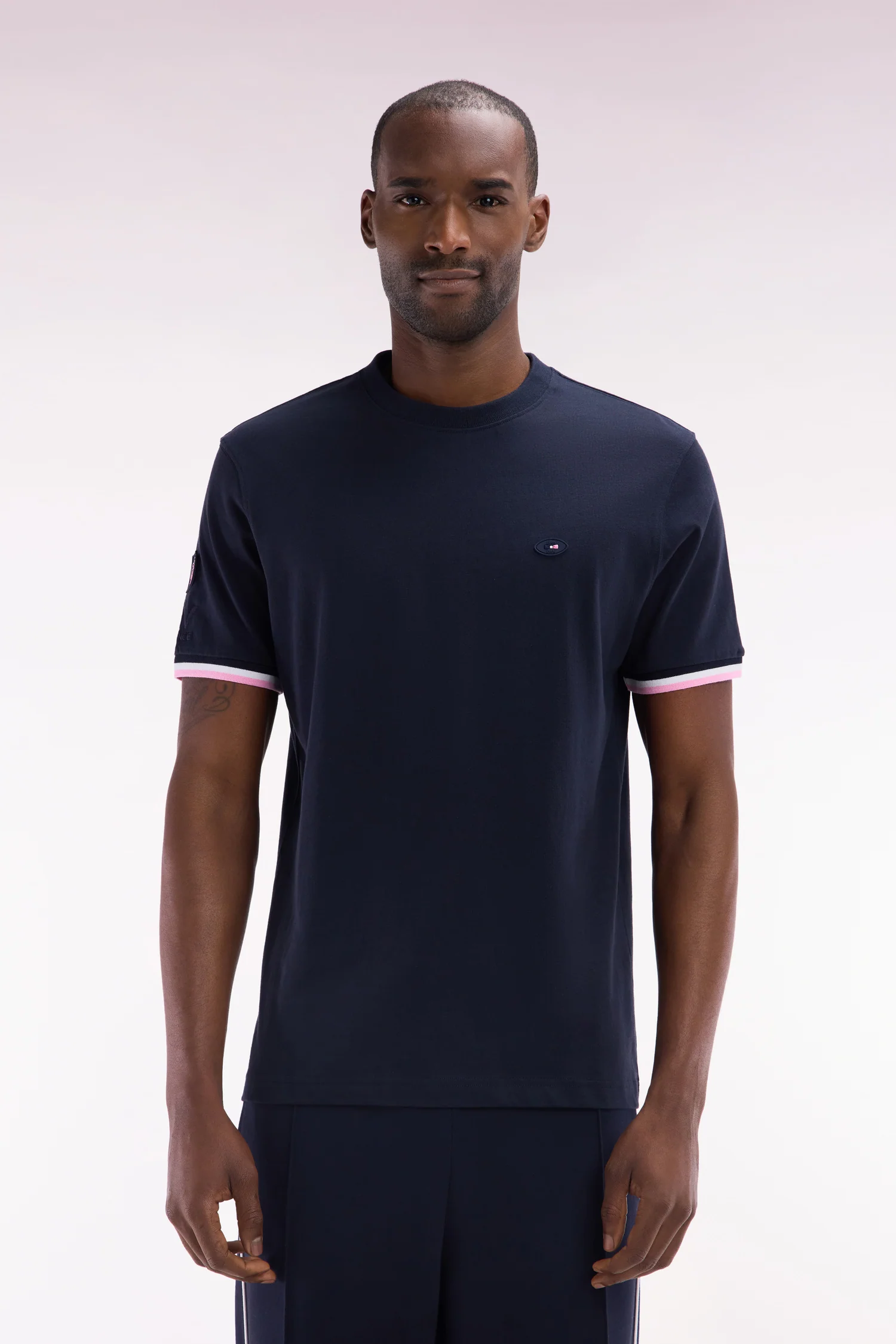 T-shirt XV de France en coton marine flocage Coq coupe droite