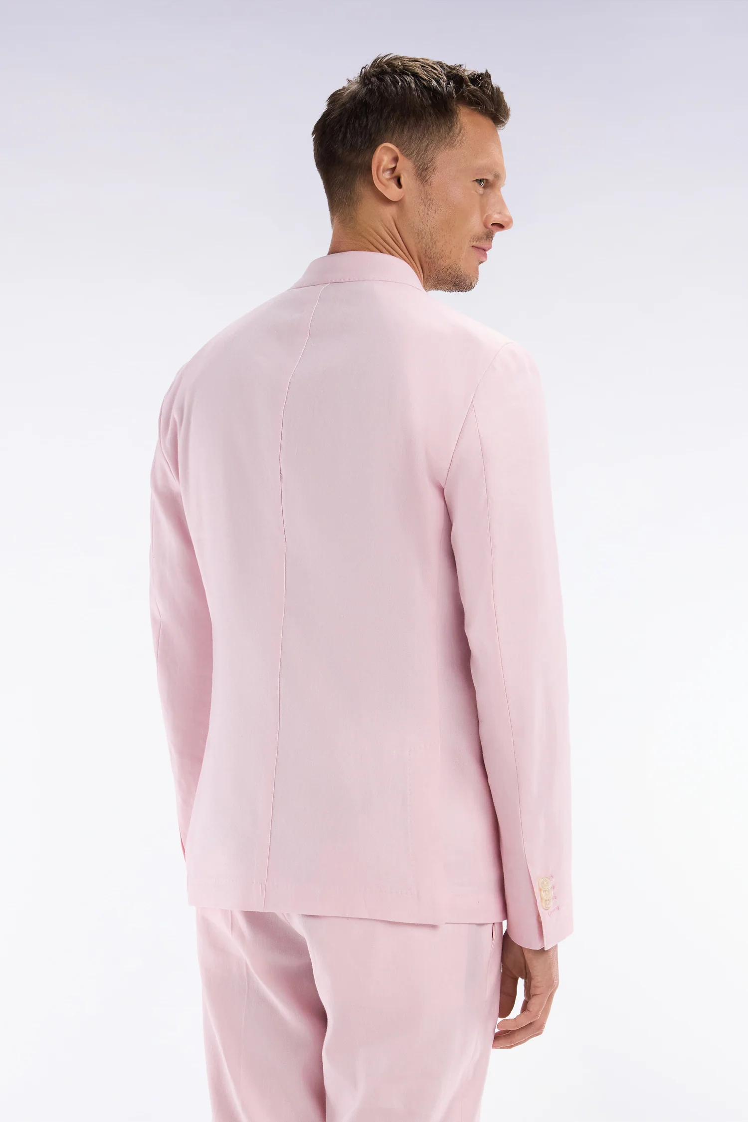 Veste de costume en lin et coton stretch rose - Image 4