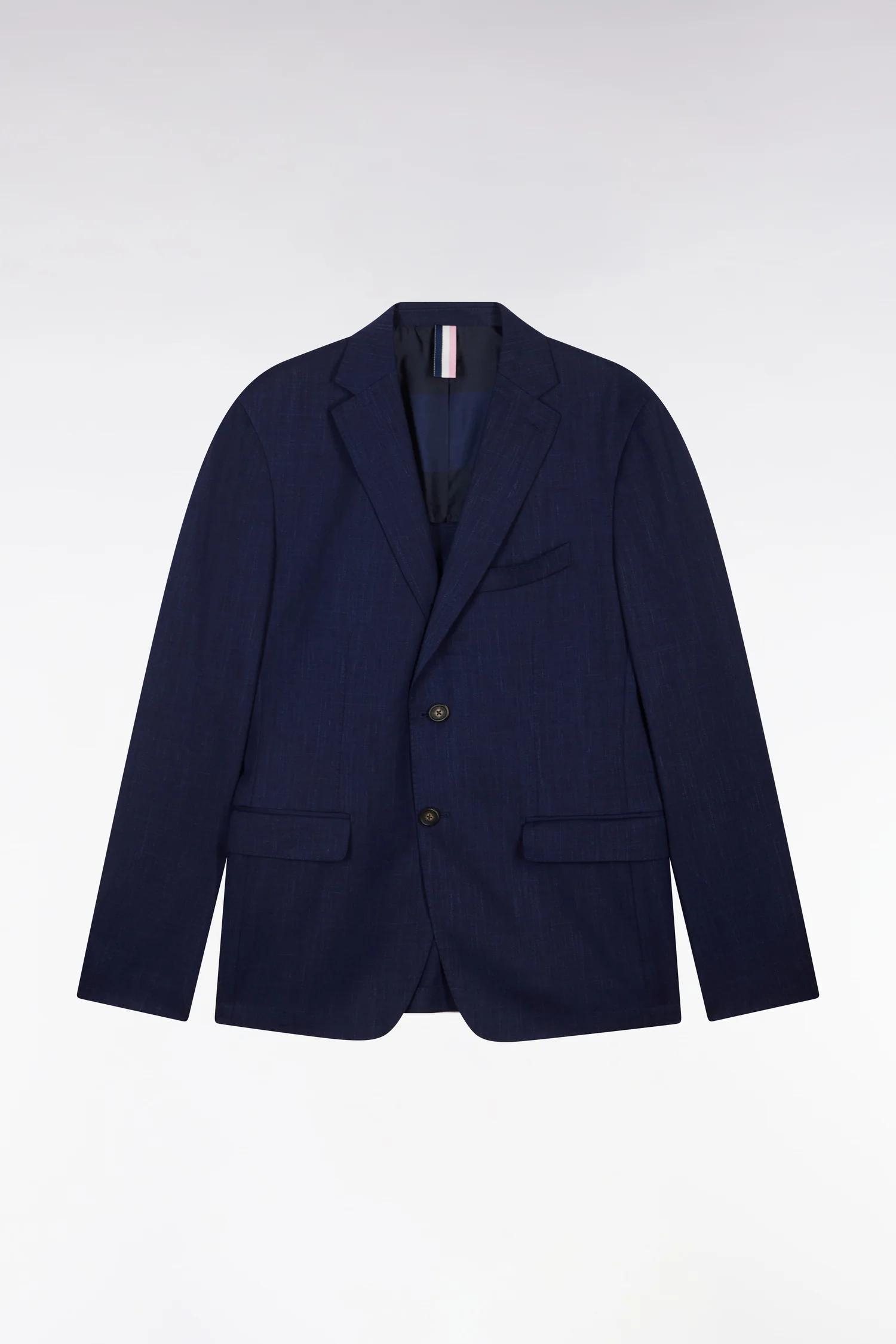 Veste en fil teint de laine et lin stretch mélangés marine - Image 2